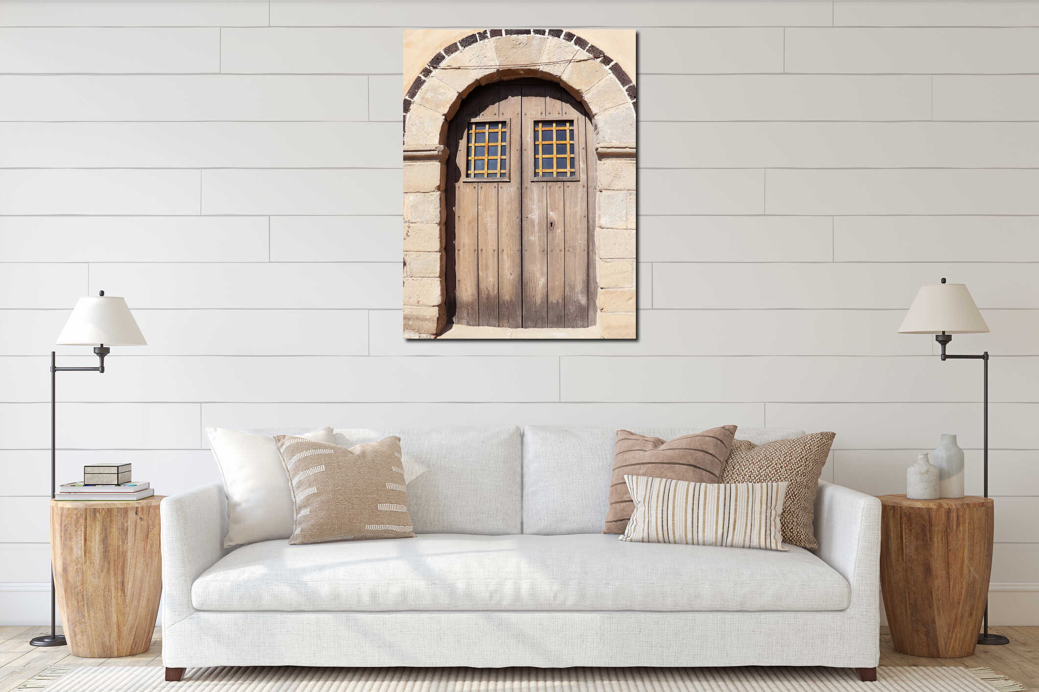 Old brown wood door vintage and retro style, ancient house double wooden doors in Italy interior mockup