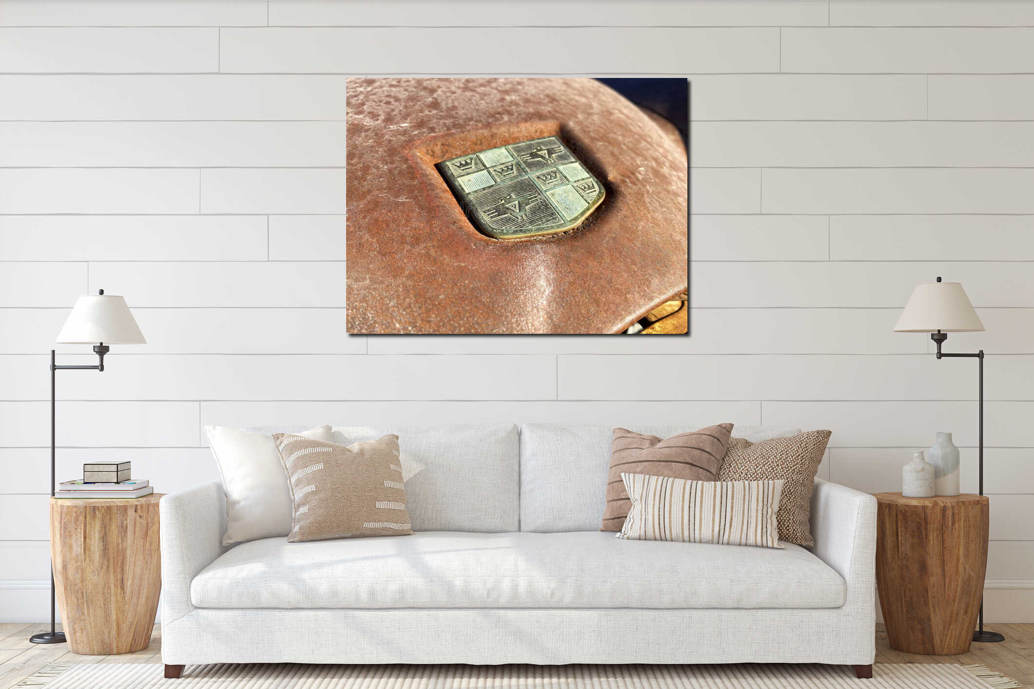 discolored old studebaker hood ornament interior mockup