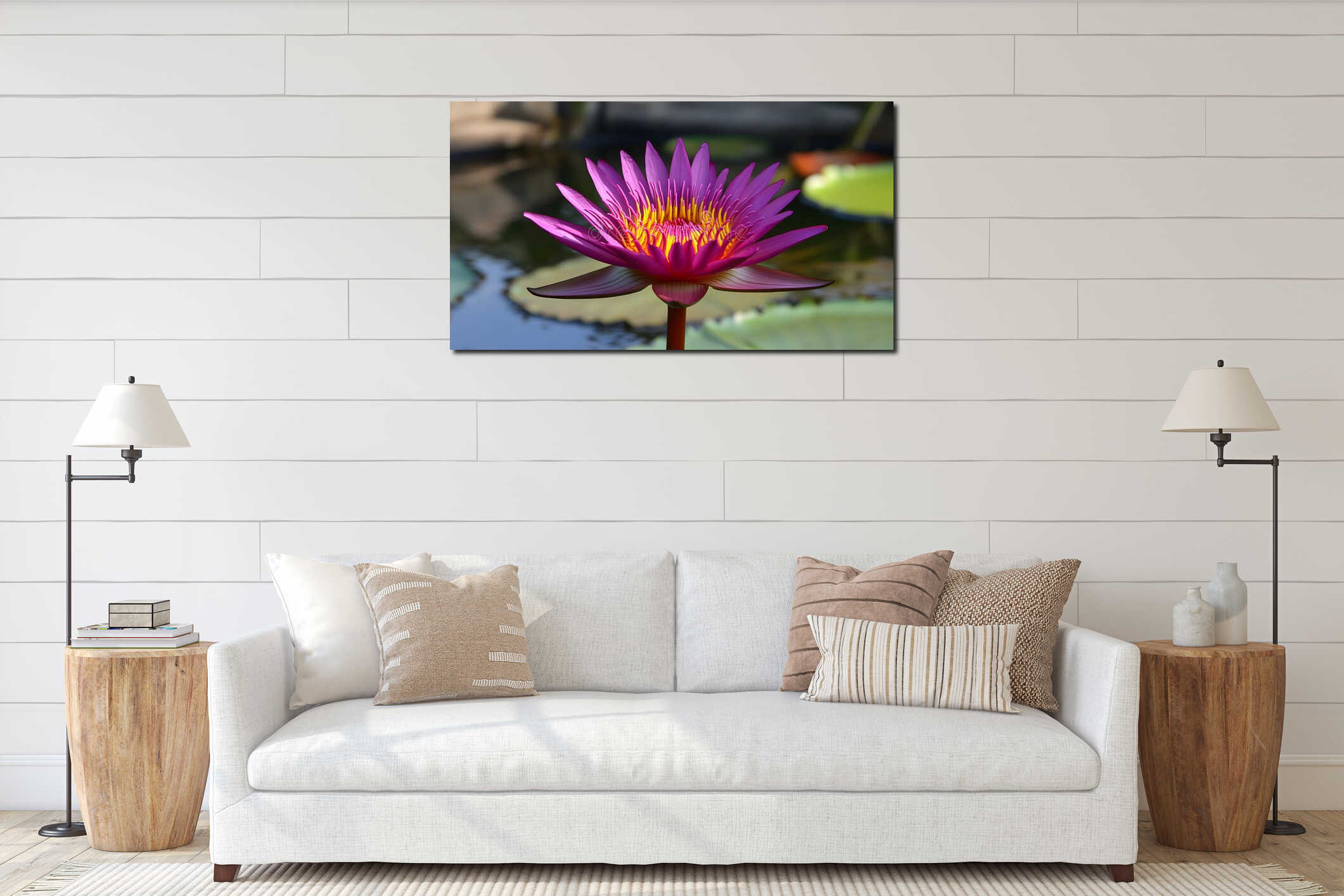 Vibrant Purple Water Lily Blossom Closeup Good Resolution Stock Photo interior mockup