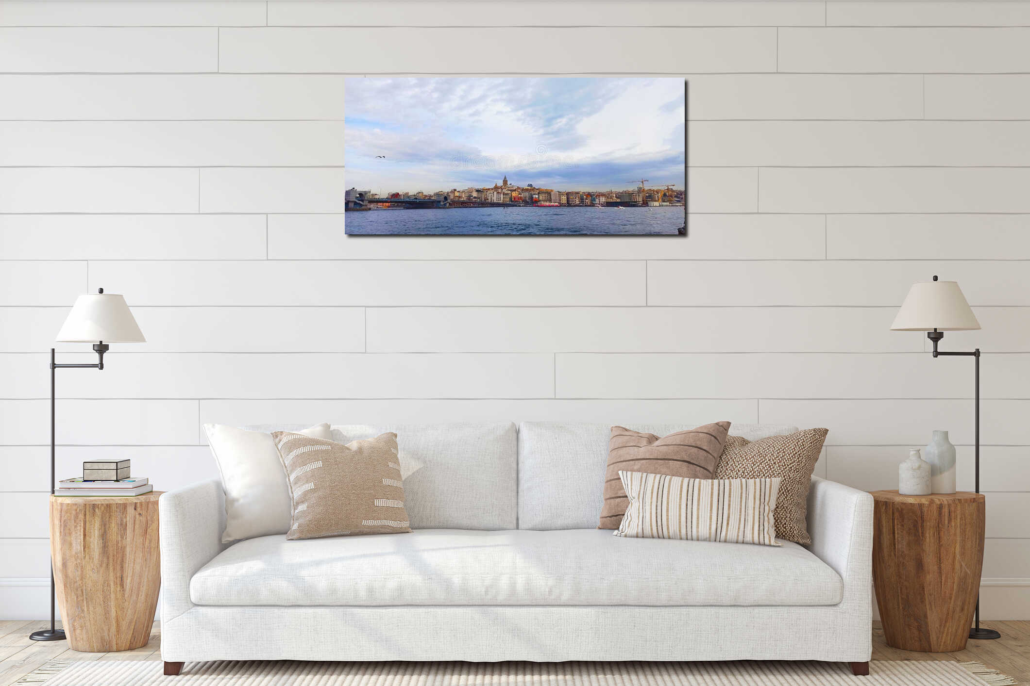 Panorama of Istanbul with Galata Tower and Galata Bridge. interior mockup