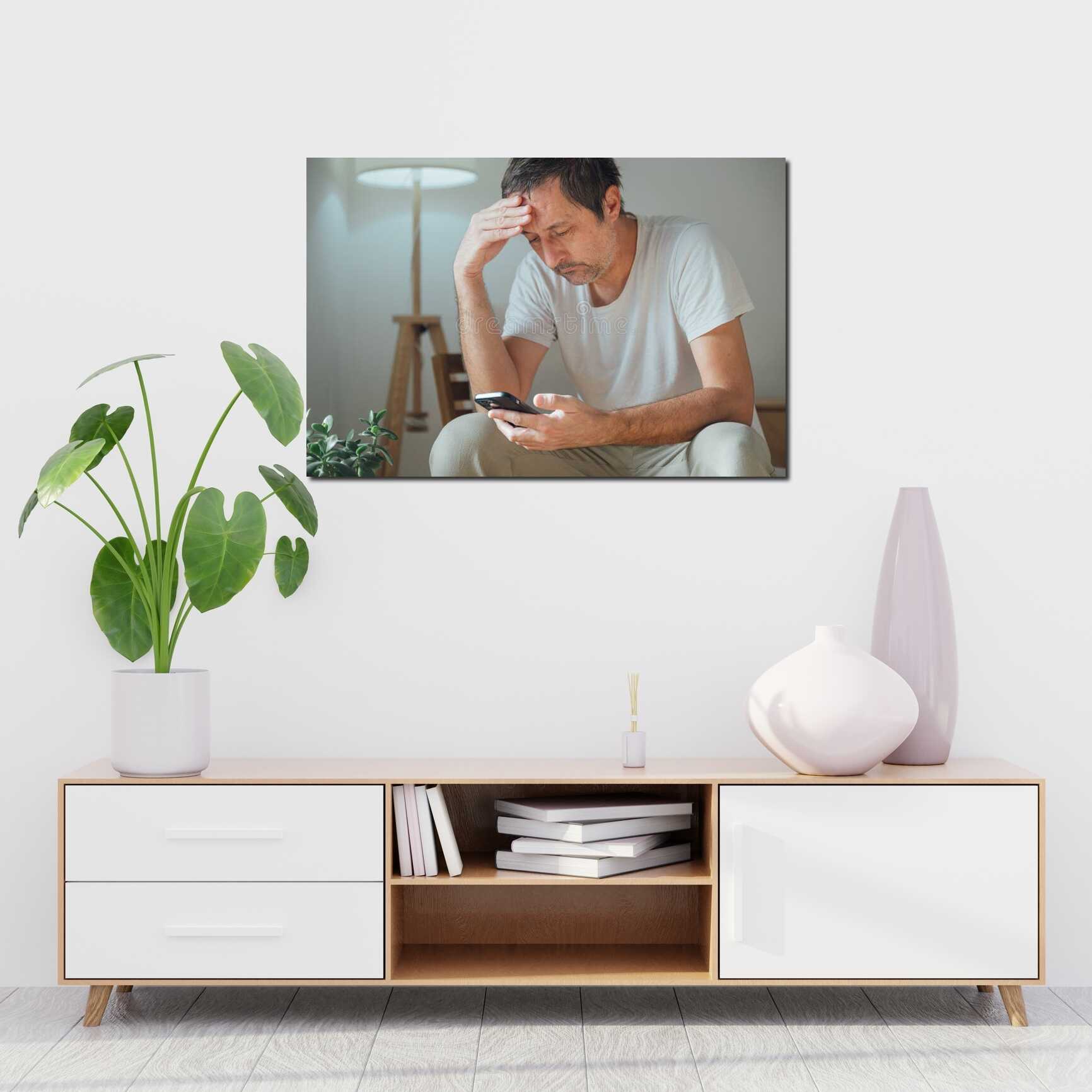 Canvas above sofa for size context