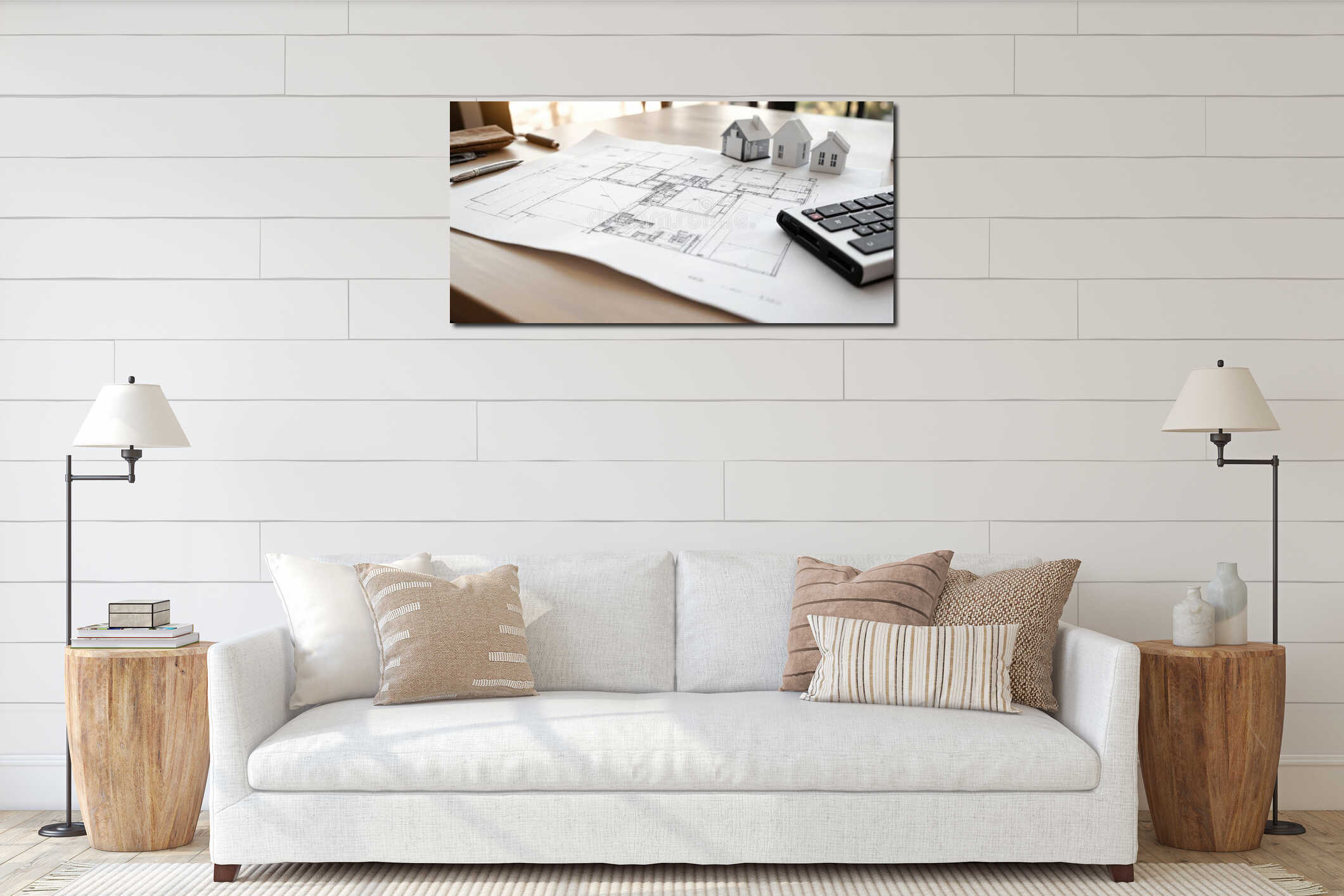 Architectural Blueprint Drawing Construction Plan Close-up on a detailed architectural blueprint showing floor plans, dimensions interior mockup