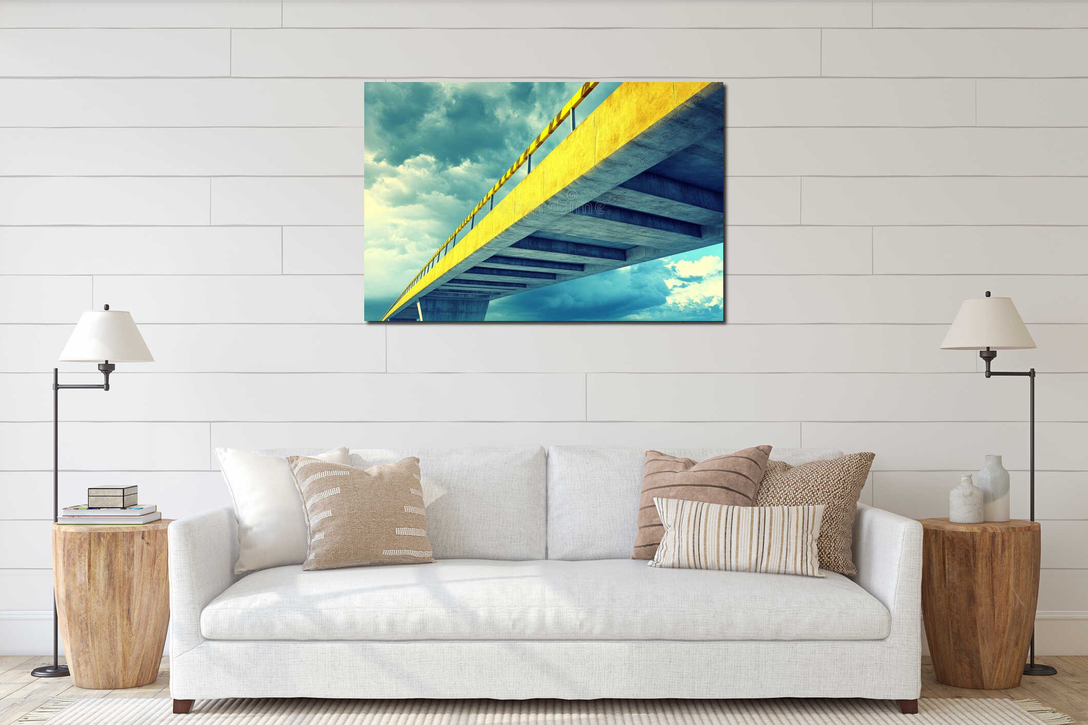 An awe-inspiring sight is the underside of a modern concrete bridge while it is being constructed interior mockup