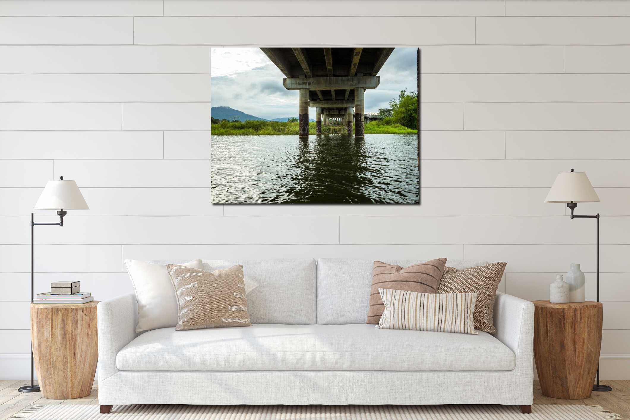 Underneath Concrete Bridge Over River interior mockup