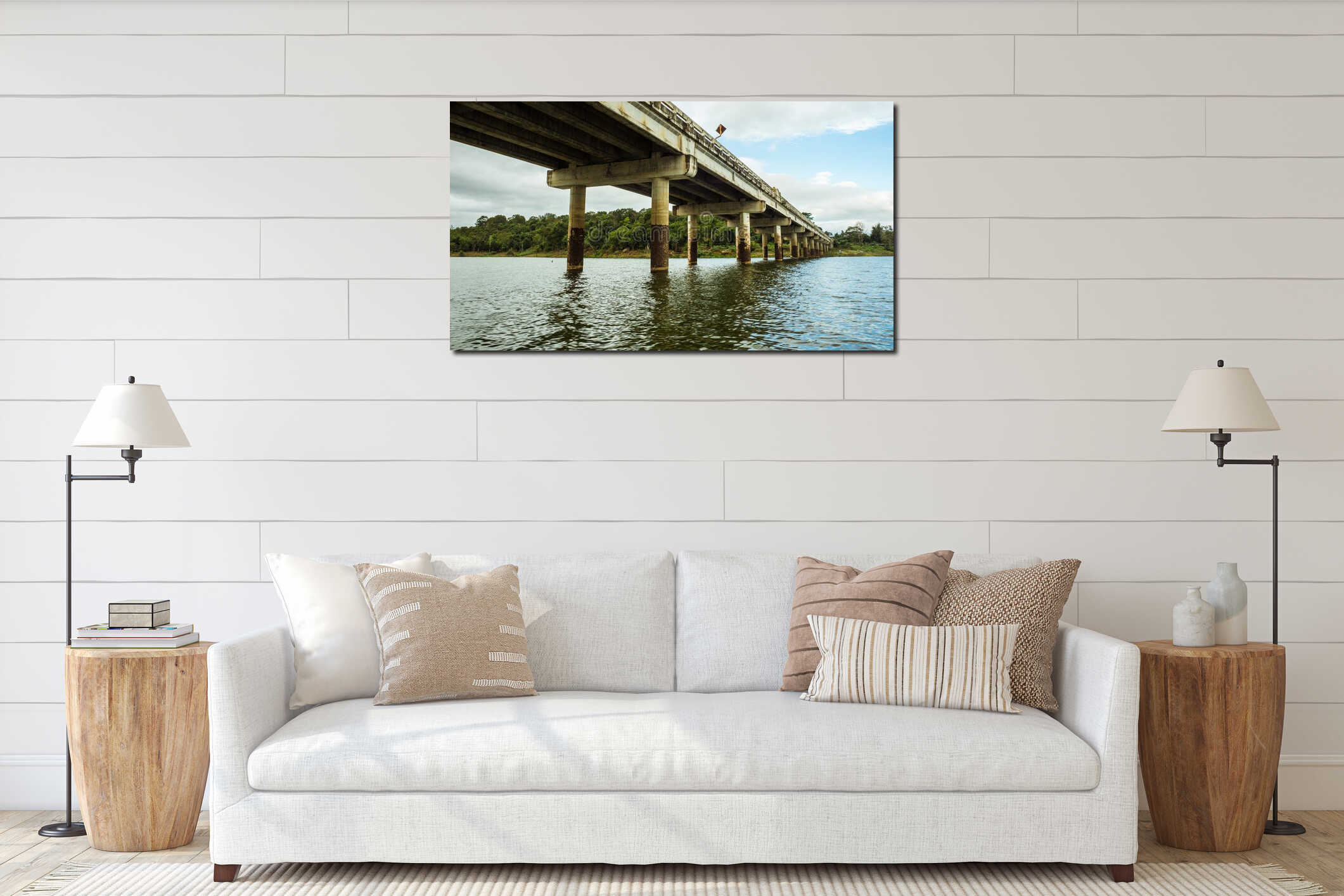 Underneath Concrete Bridge Over River interior mockup