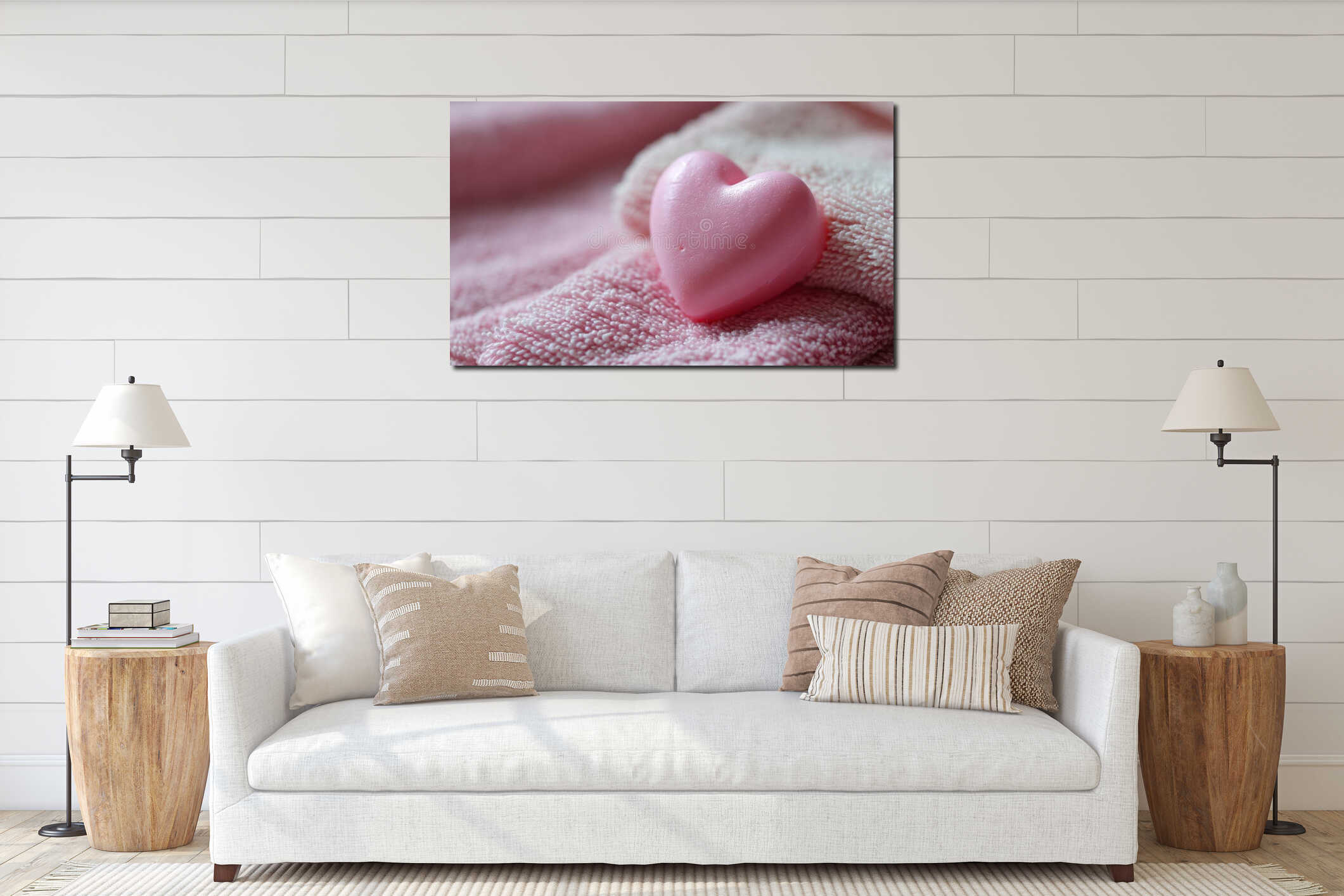 A pink heart shaped soap is sitting on a pink towel interior mockup
