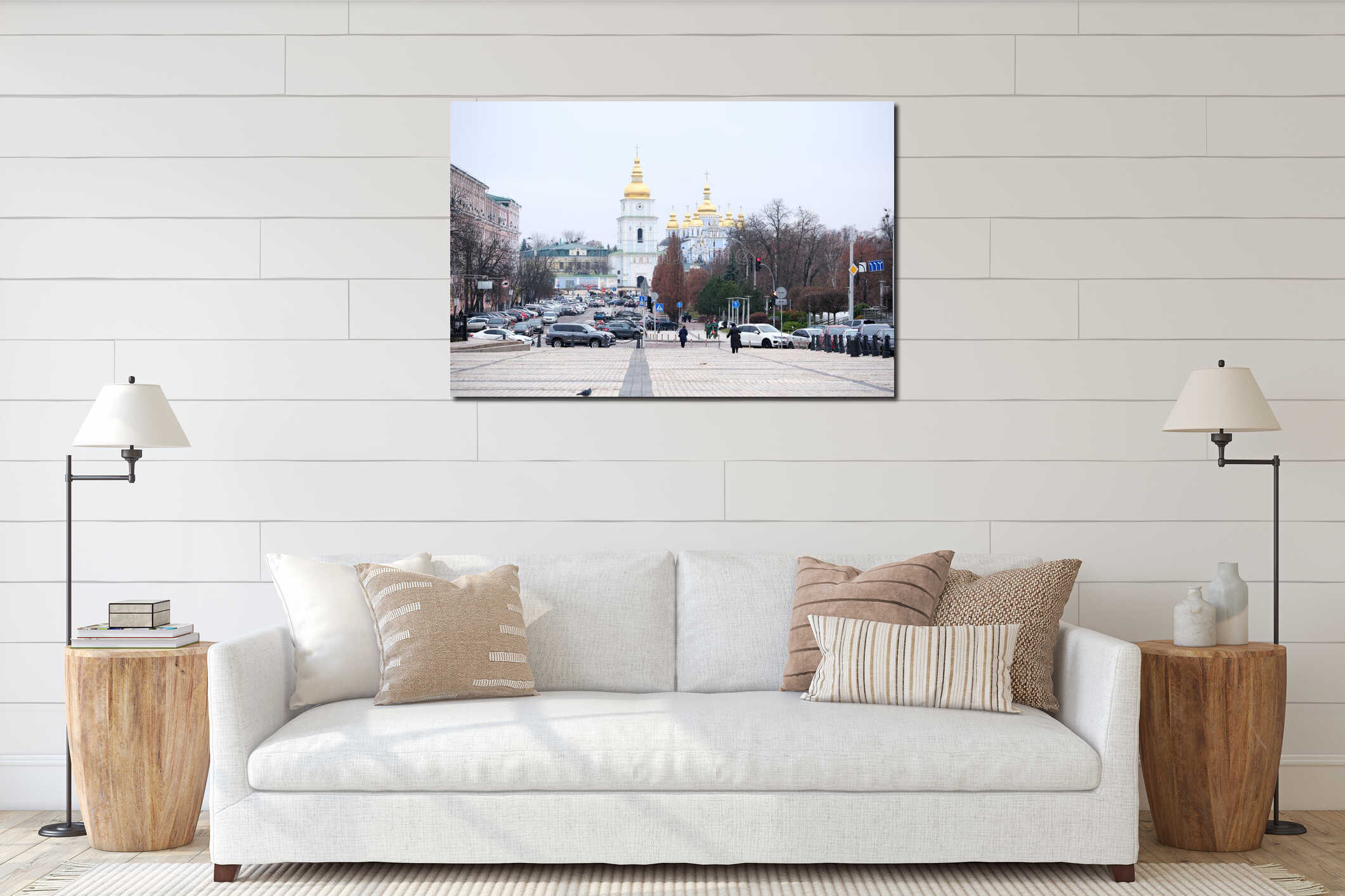 Majestic golden domes gleam in the chilly morning light interior mockup