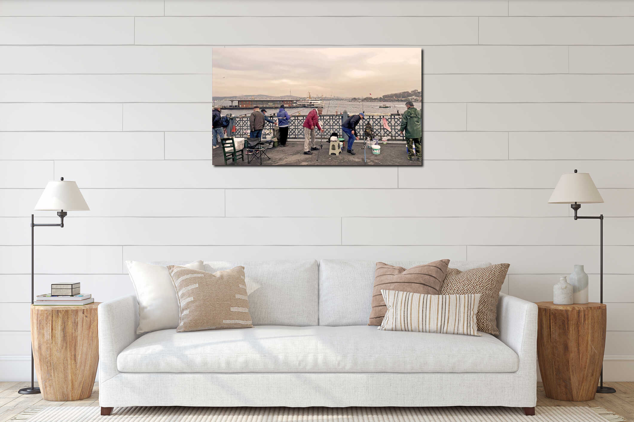 Fishermen on Galata Bridge Istanbul. interior mockup