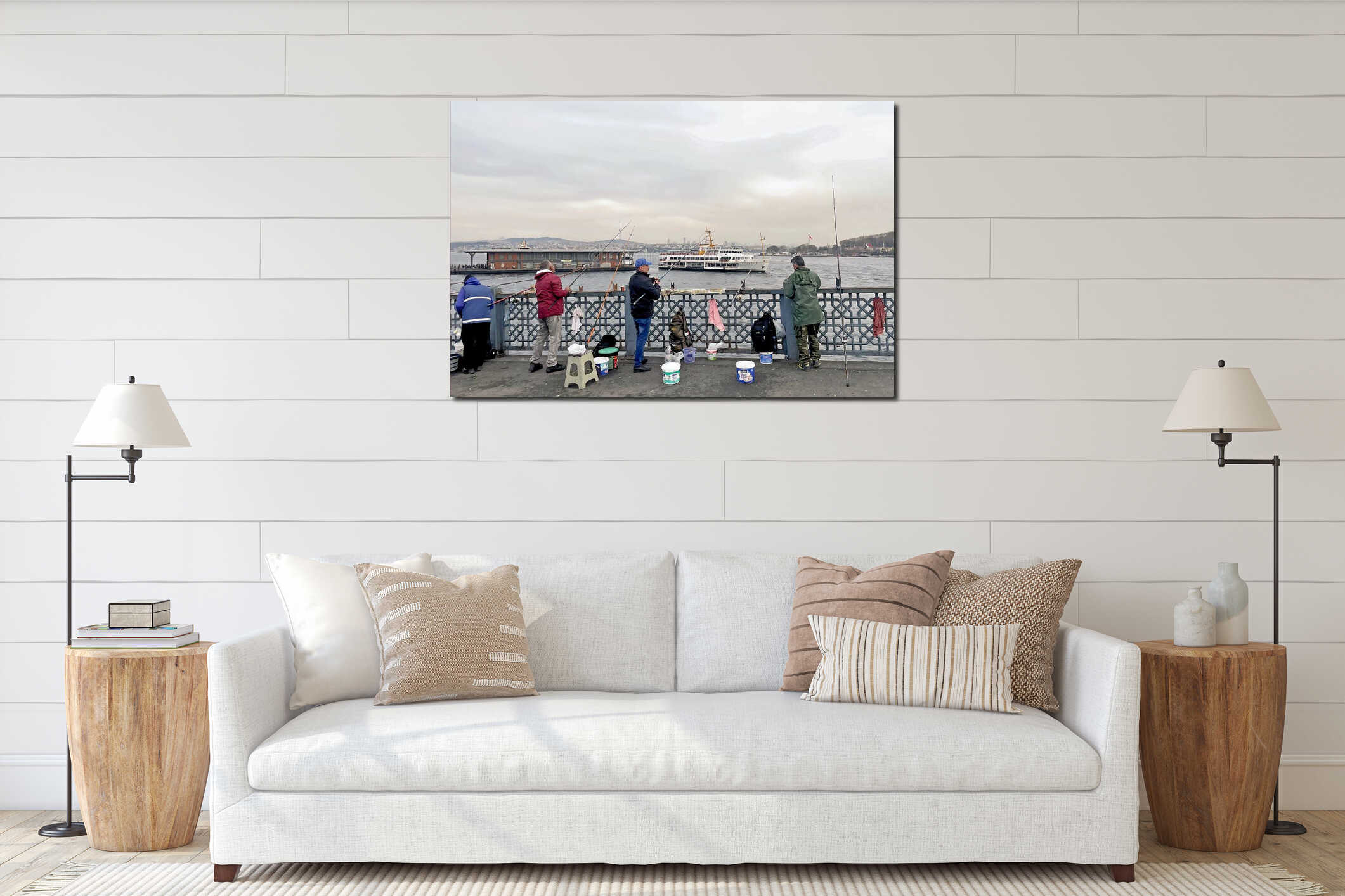 Fishermen on Galata Bridge Istanbul. interior mockup