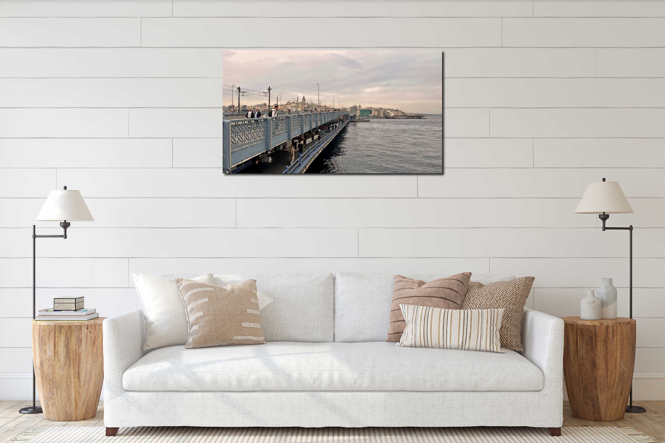 Fishermen on Galata Bridge Istanbul. interior mockup