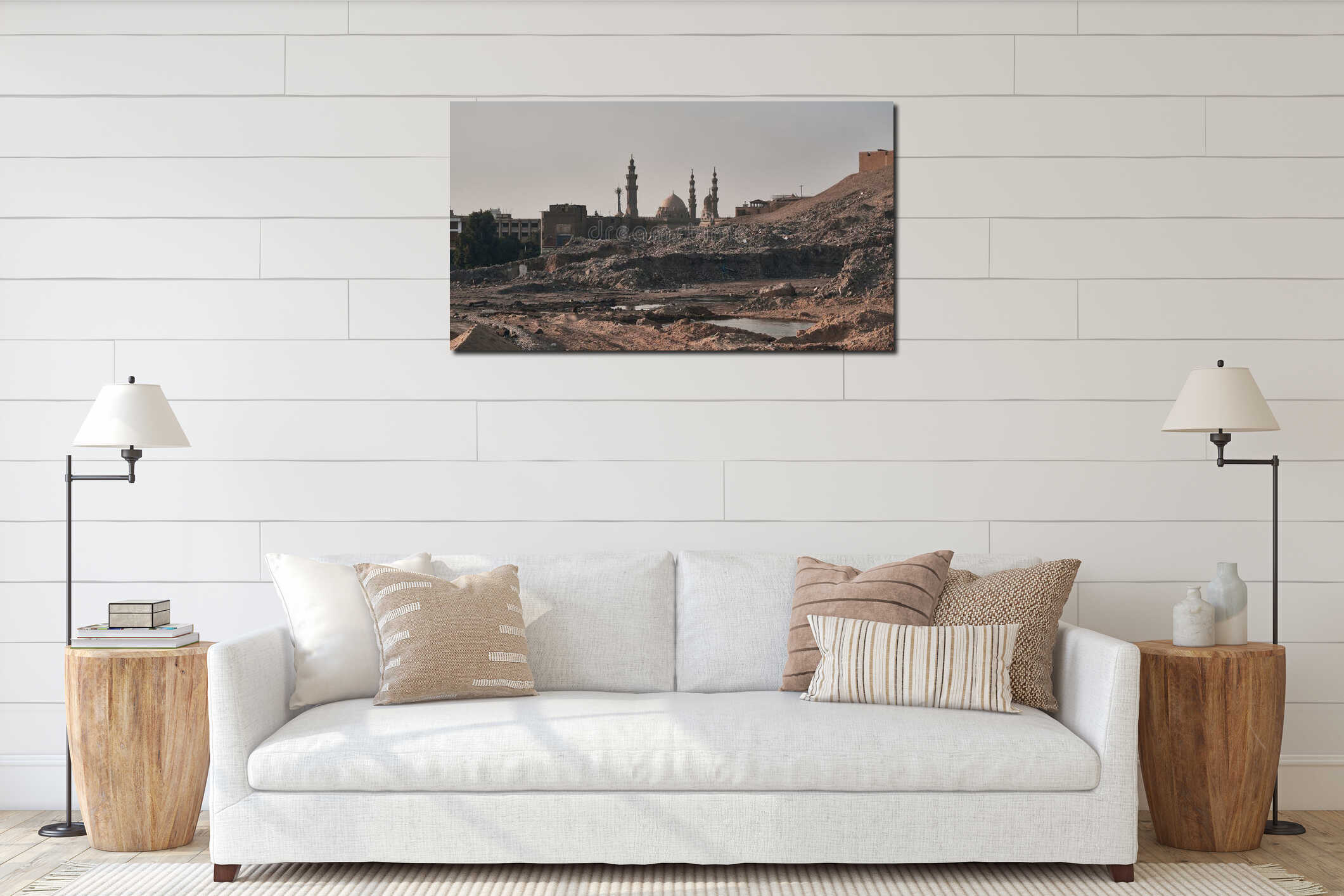 Urban Ruins with Mosque Minarets on the Horizon interior mockup