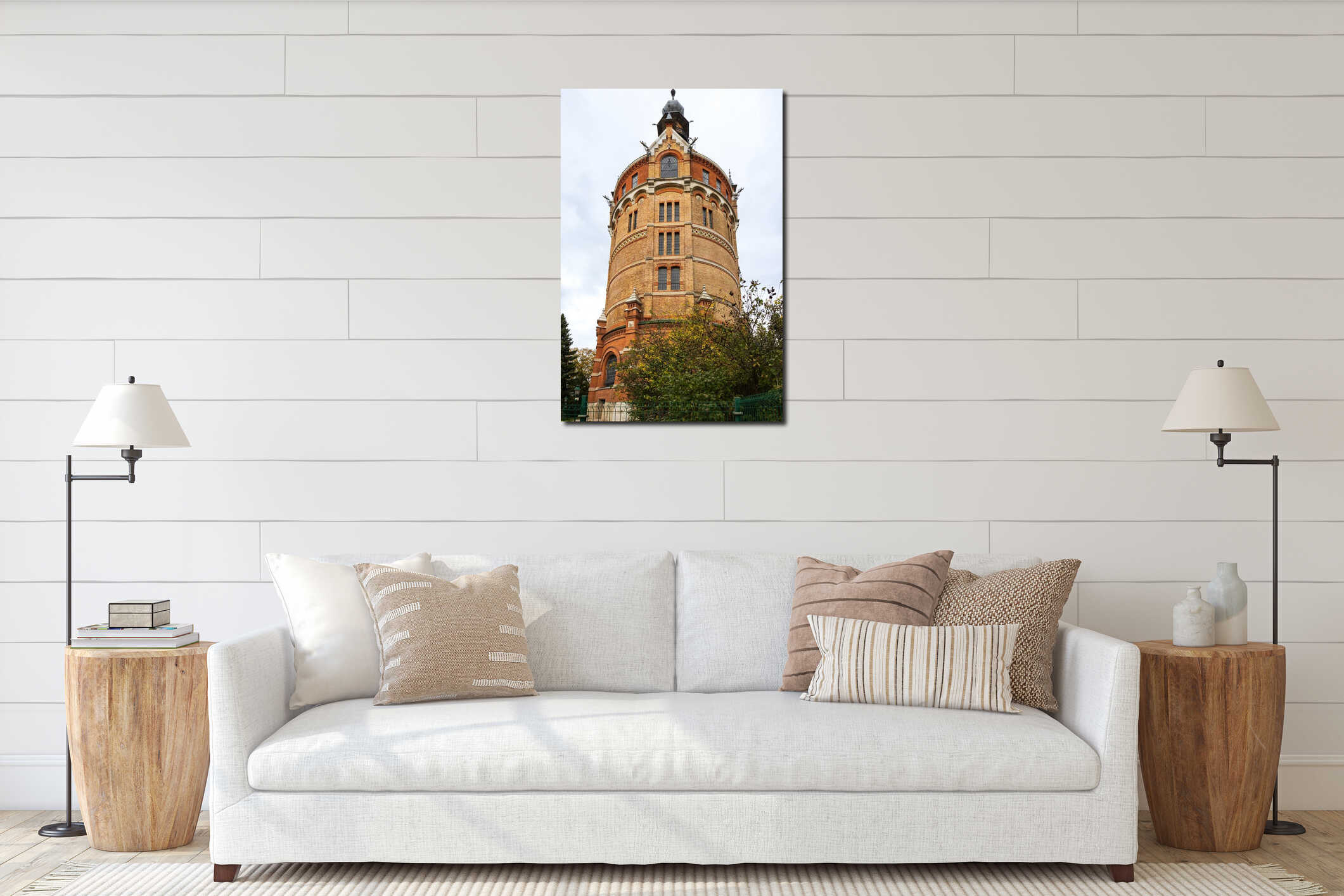 Vertical low angle view of the 1899 Favoriten Water Tower in the 10th district interior mockup
