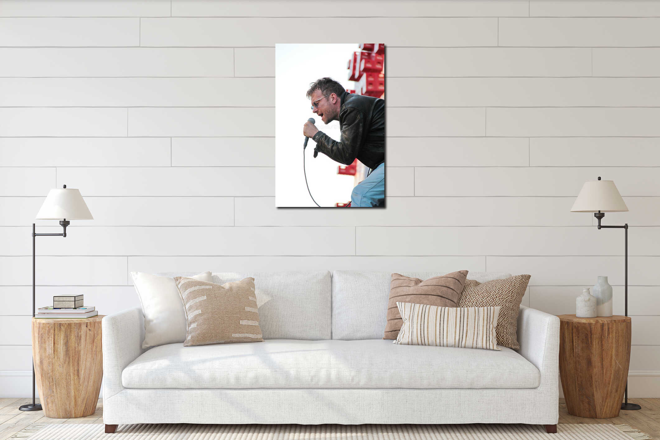 BARCELONA, SPAIN - JULY 11, 2014: Damon Albarn, singer from Blur and Gorillaz, performing live interior mockup