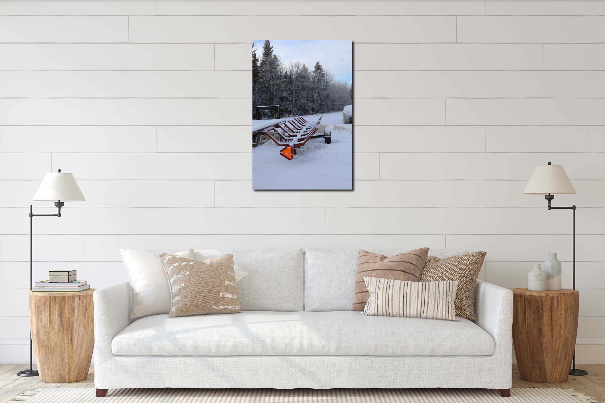 A snow covered piece of farm equipment. interior mockup