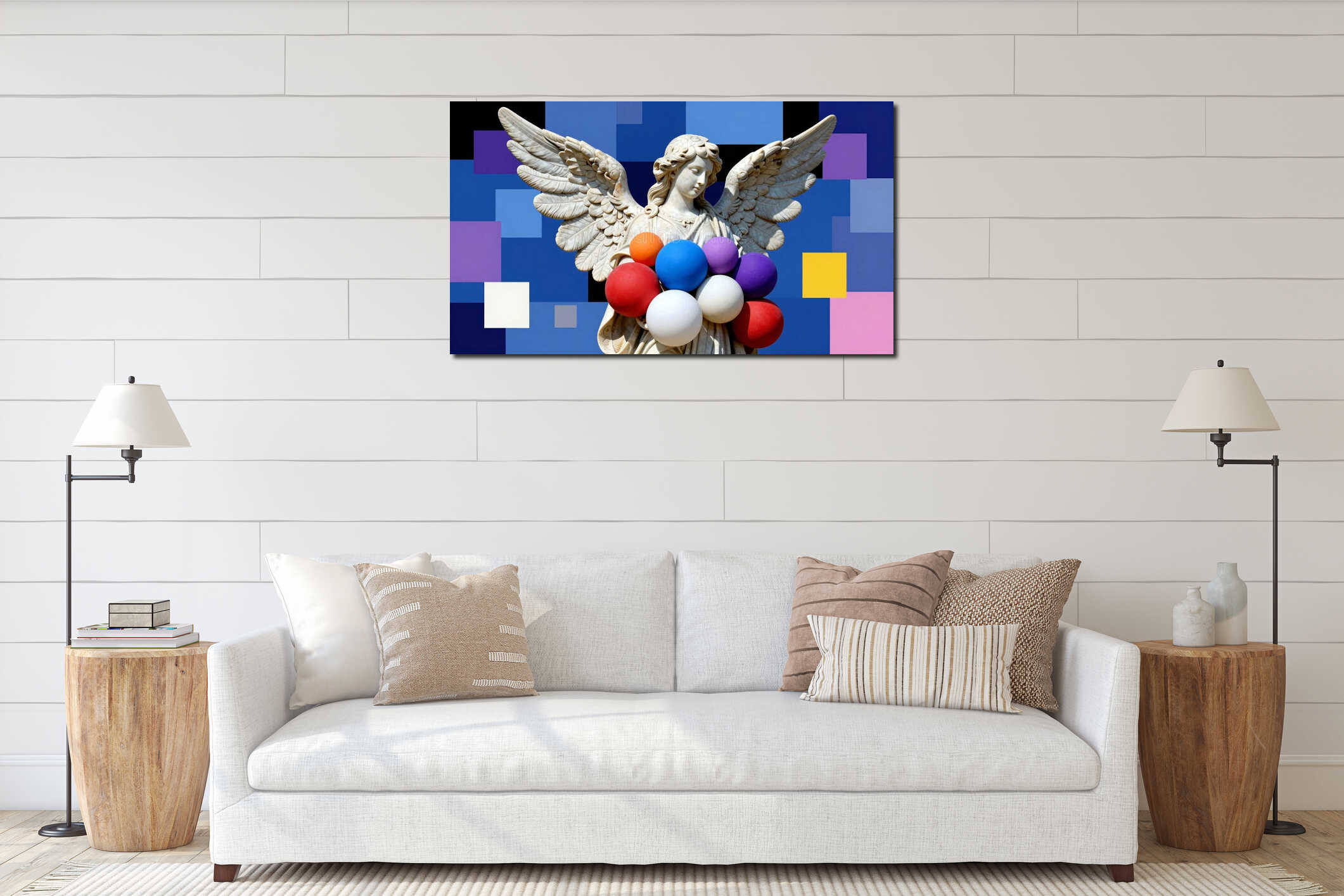 Angel Statue with Colorful Spheres interior mockup