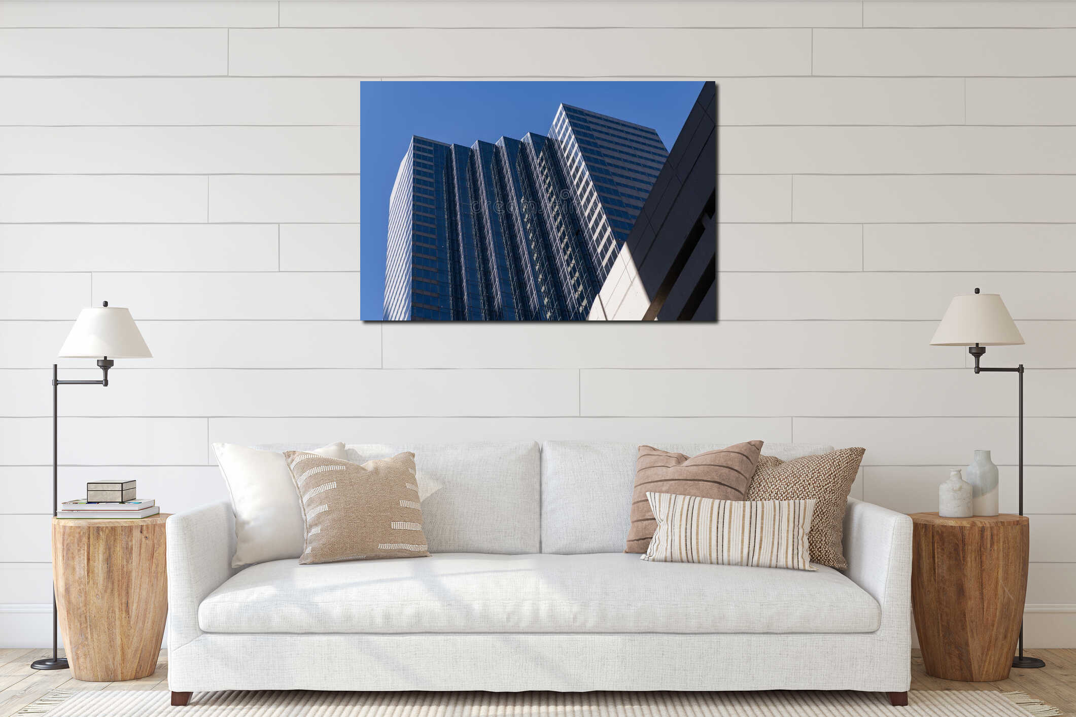 City architecture. Modern glass building. Reflective glass architecture. Architecture in business district. Building architecture interior mockup