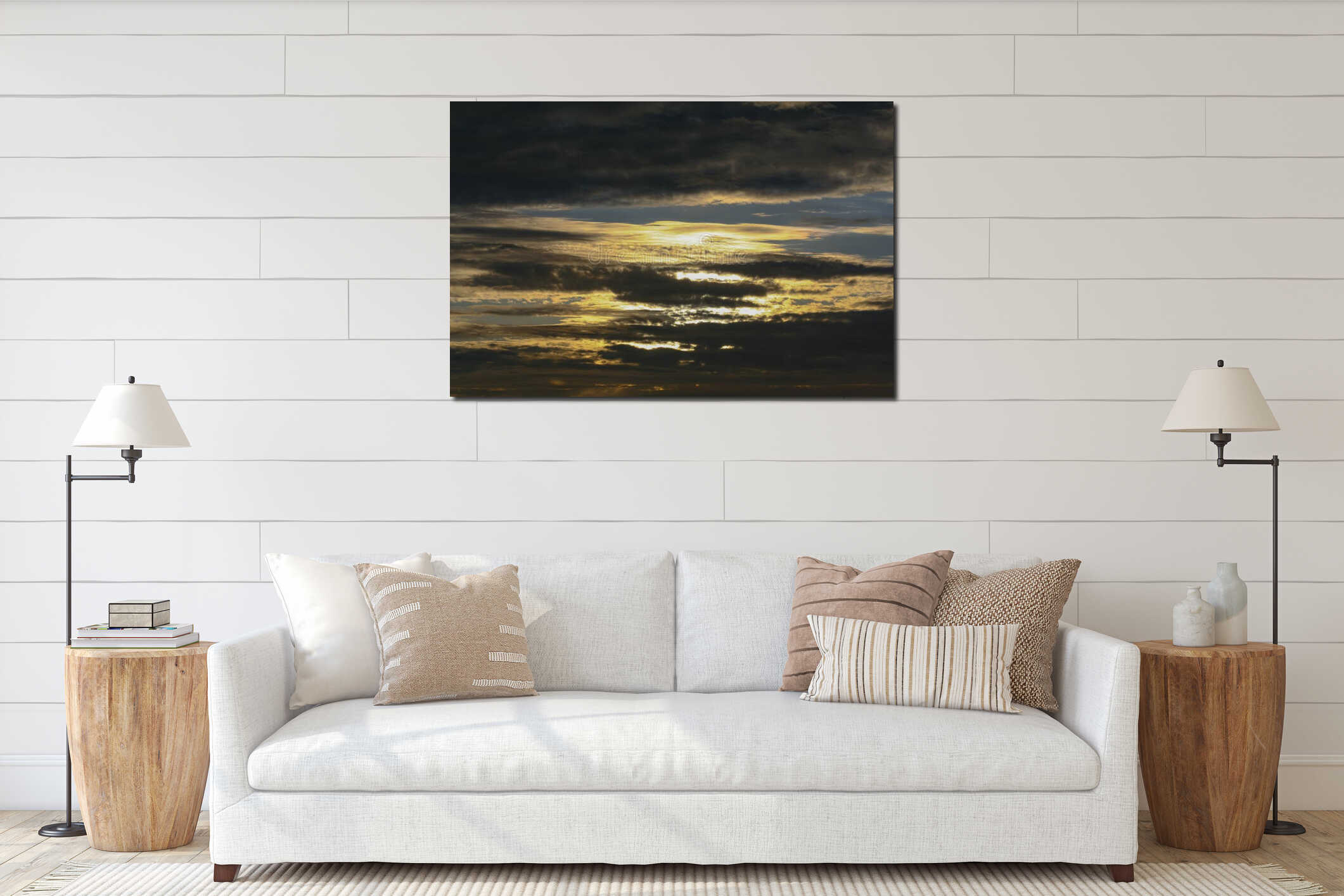 Dramatic Sunset Golden Clouds interior mockup