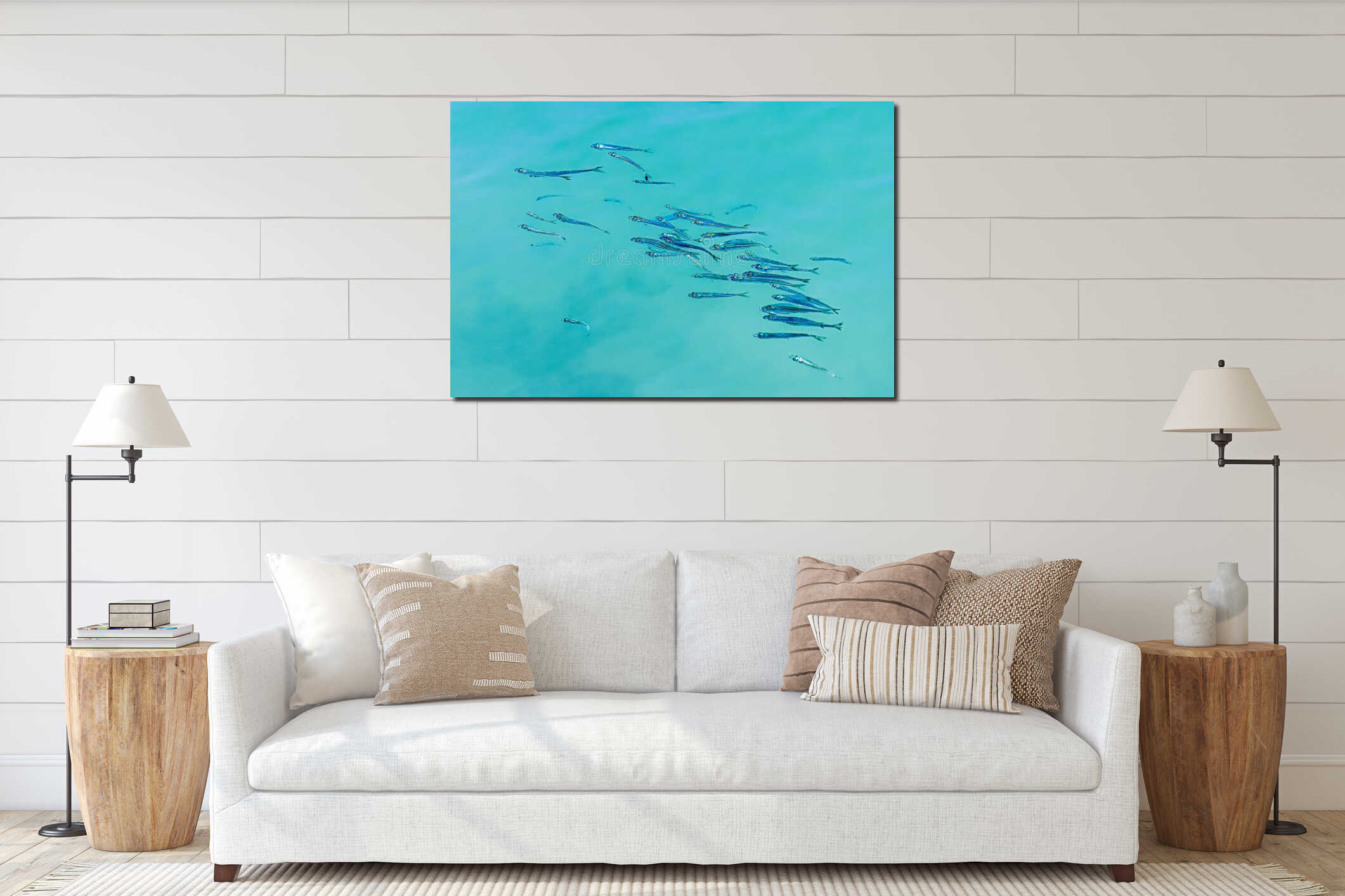 School of Small Fish Swimming in Turquoise Blue-Green Water of the Nationaal Park Amvrakikos interior mockup