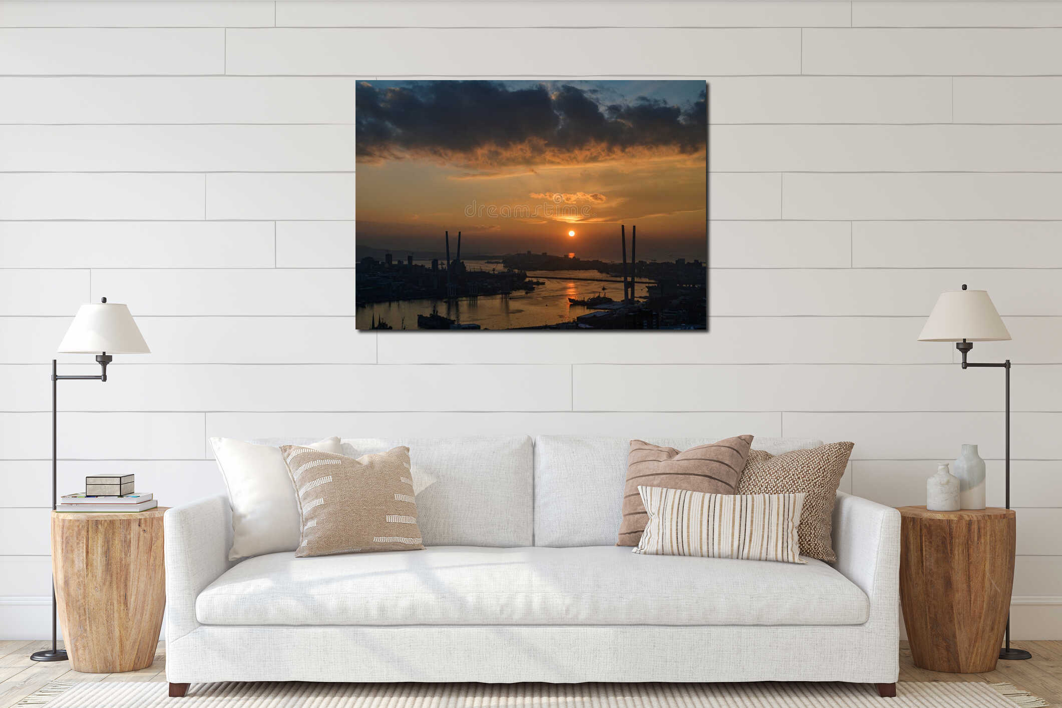 Dramatic sunset over the Golden Horn bay. interior mockup