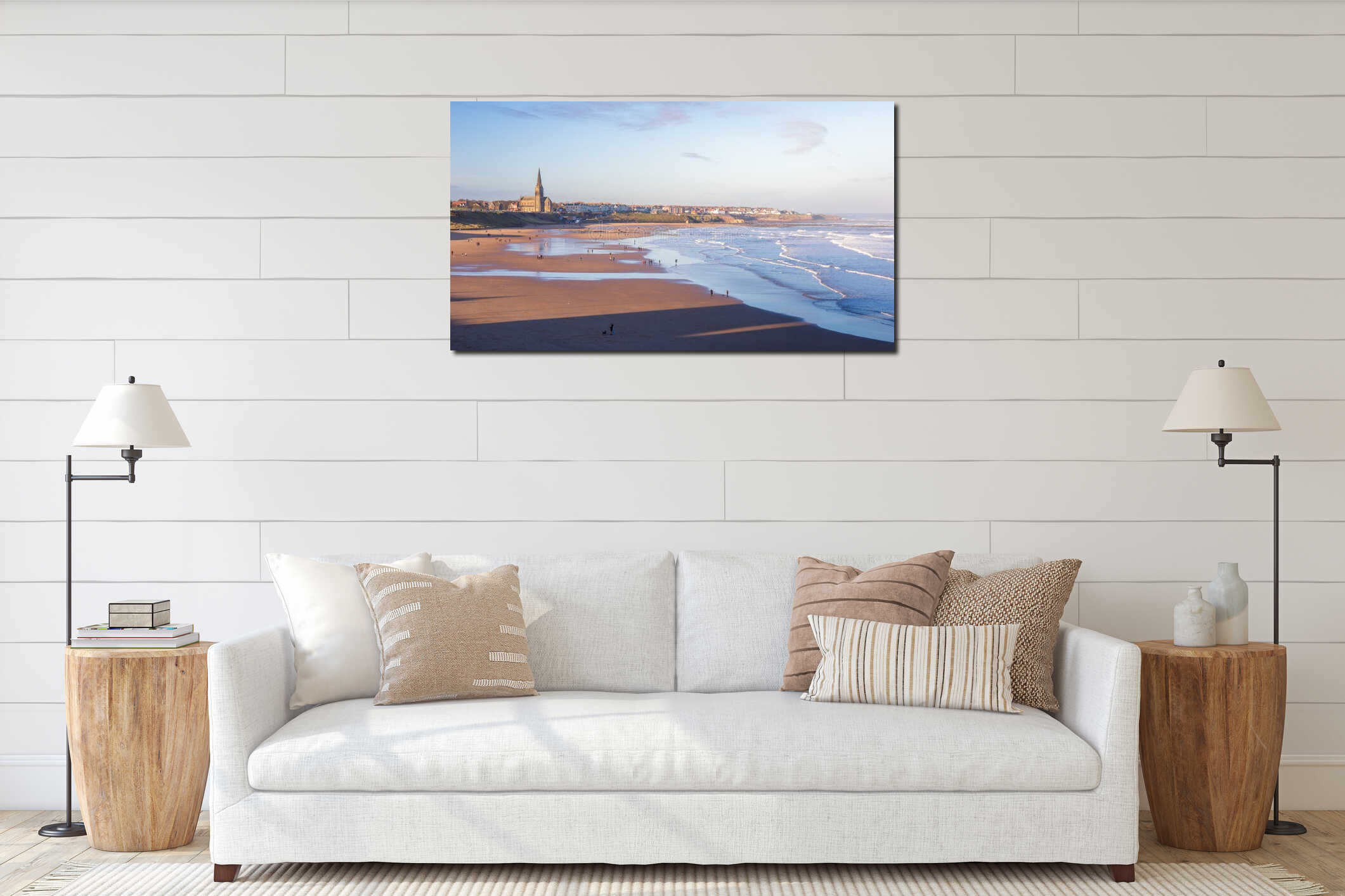 Tynemouth Longsands on the North Tyneside coast. Beach and disused Victorian Lido, Tynemouth, UK interior mockup