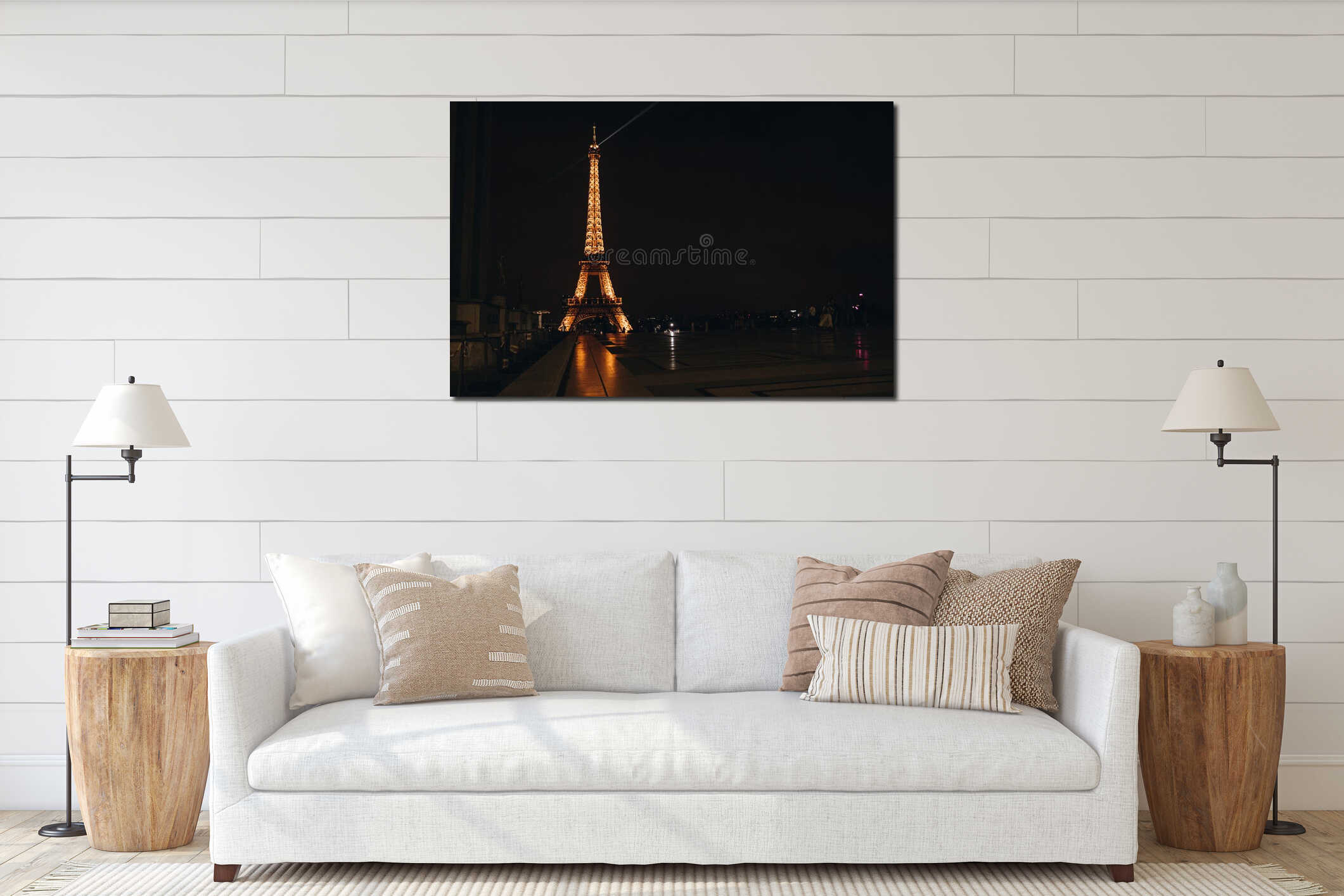 Eiffel Tower illuminated at night creating a stunning Paris cityscape view interior mockup