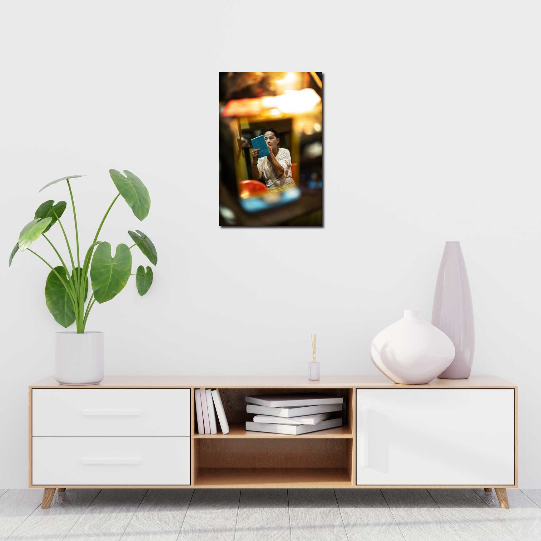 Canvas above sofa for size context