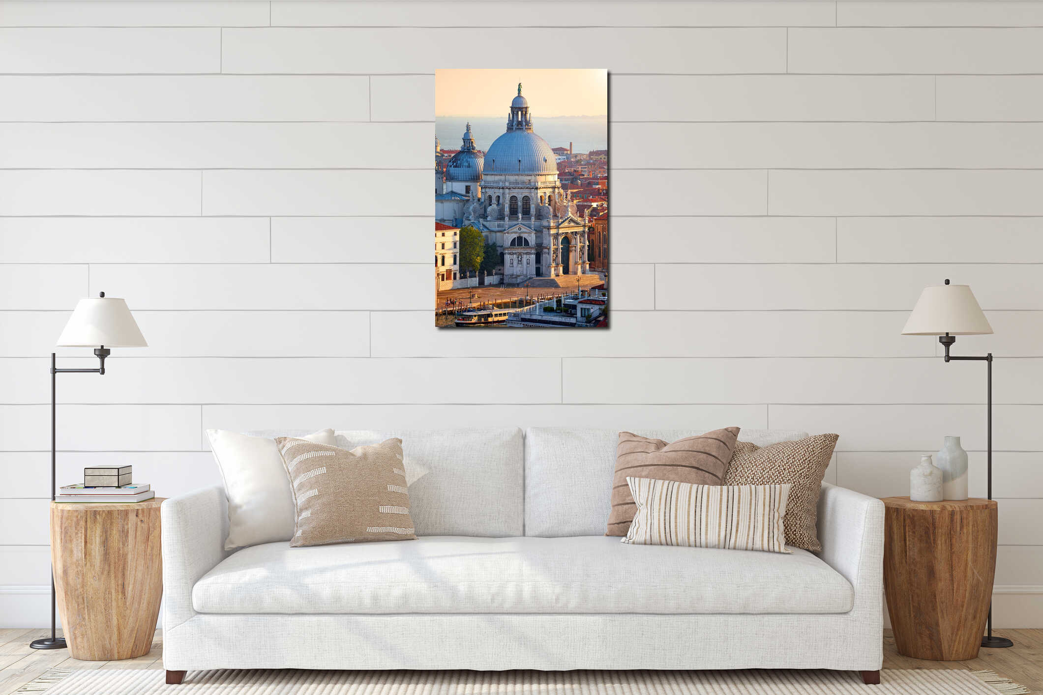 Venice, Italy. Cathedral of Santa Maria della Salute in Venice old town, Italy. Antique medieval building with dome at banks of interior mockup