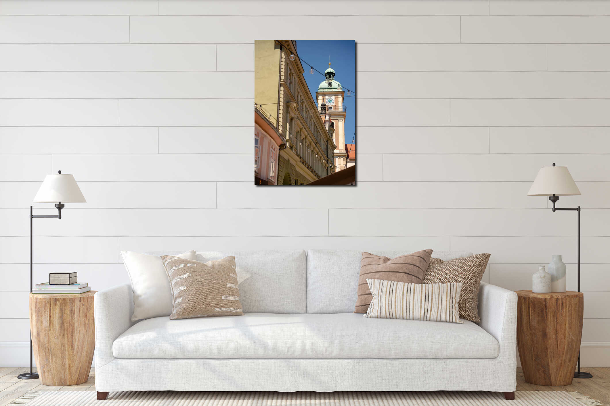 Vertical Low Angle View of Maribor Cathedral Bell Tower Rising Above Historic Building Facades interior mockup