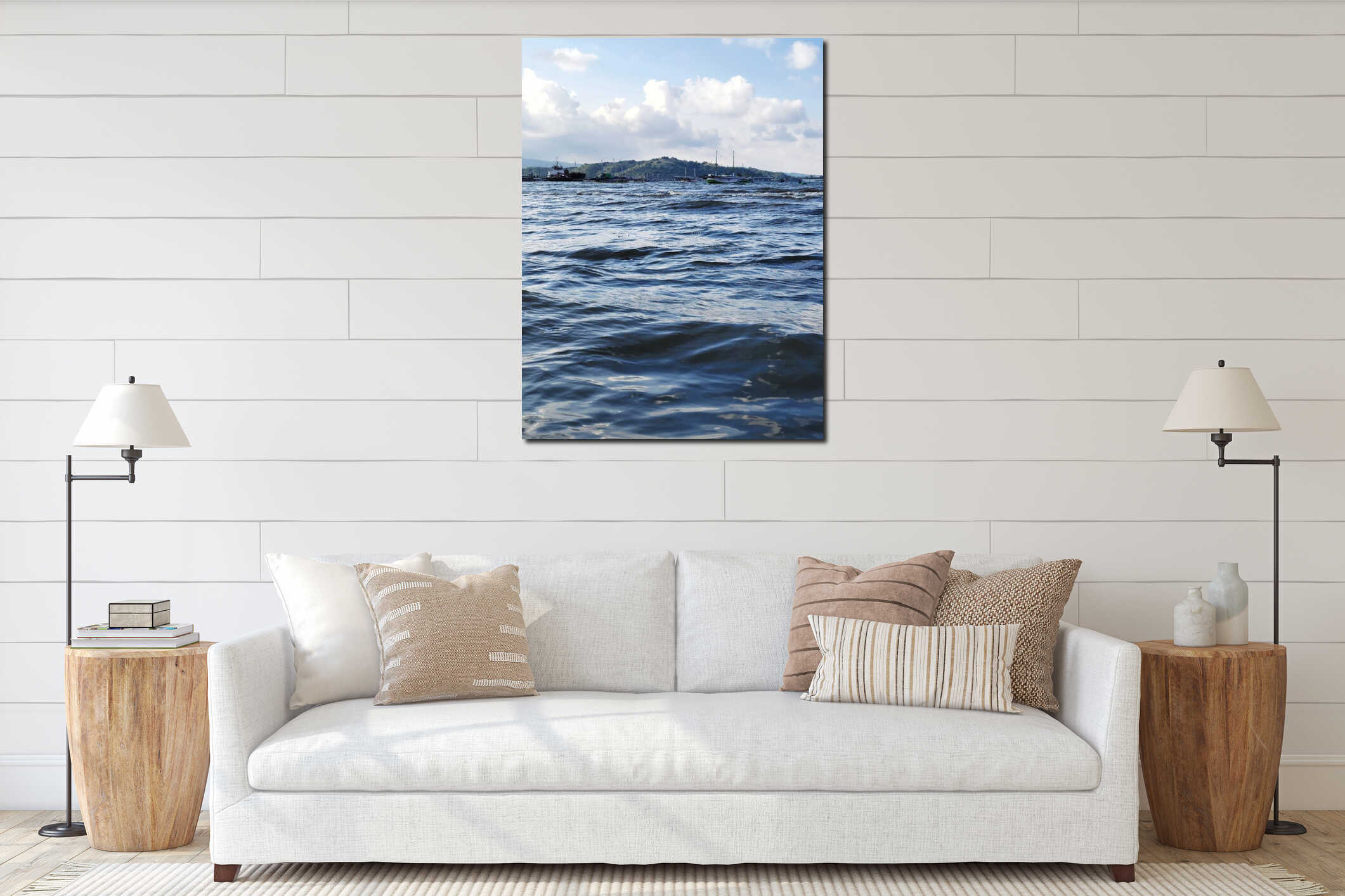 Surface and texture of pristine blue turquoise sea water with beautiful waves during a hot summer day interior mockup