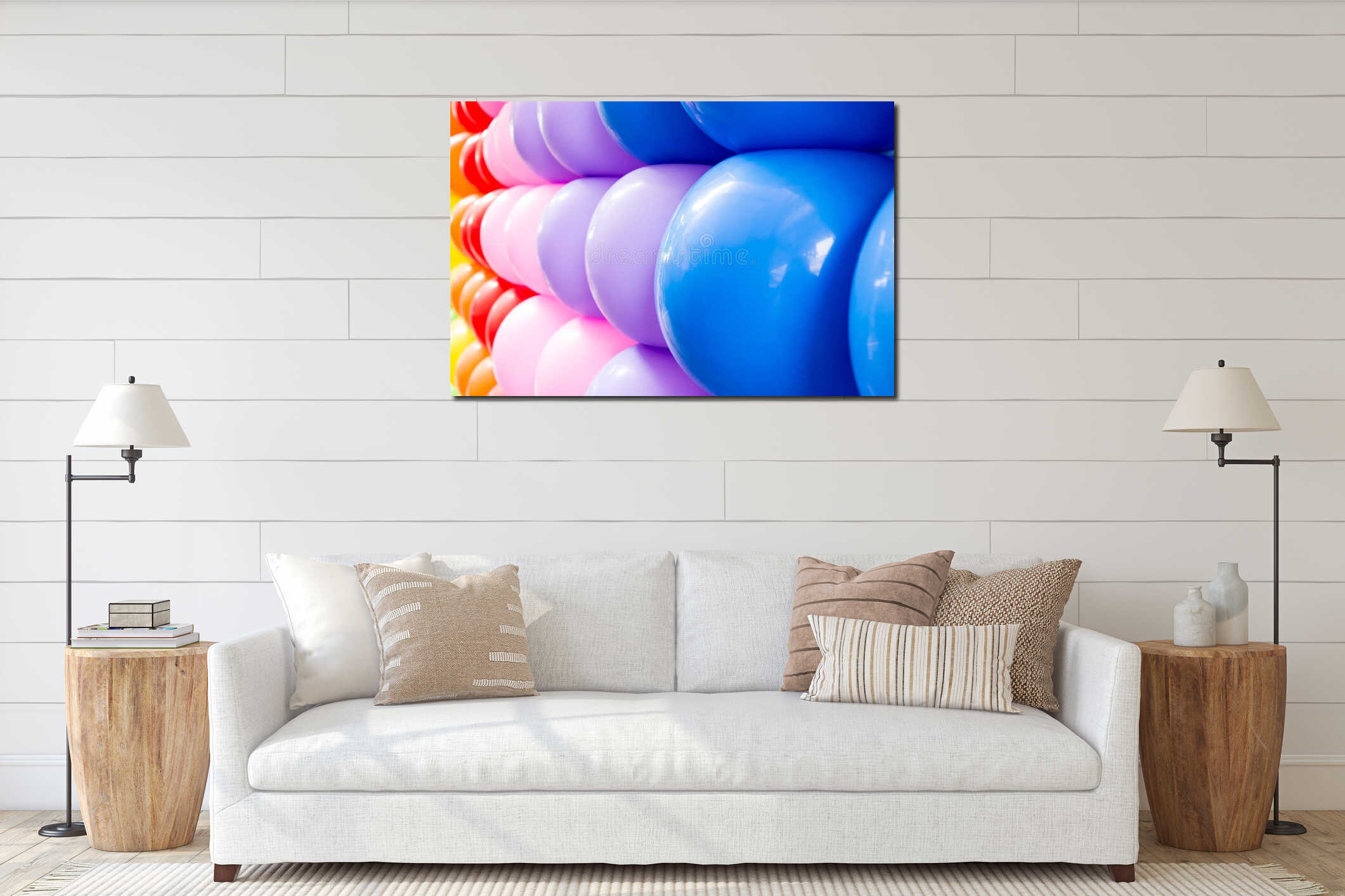 Close up colorful balloons interior mockup