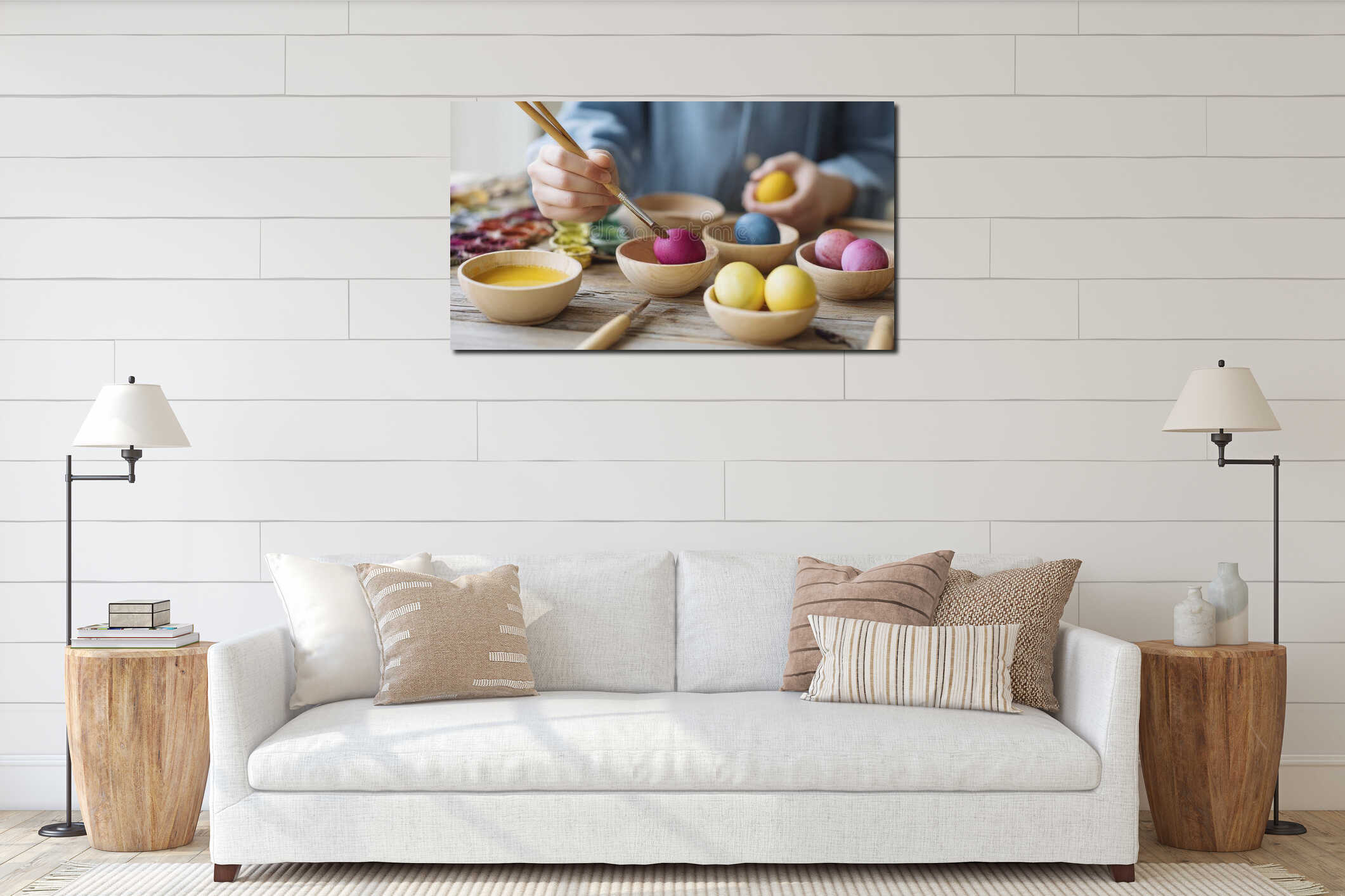 Creative Easter egg decorating: vibrant colors and artistic designs for spring celebrations interior mockup