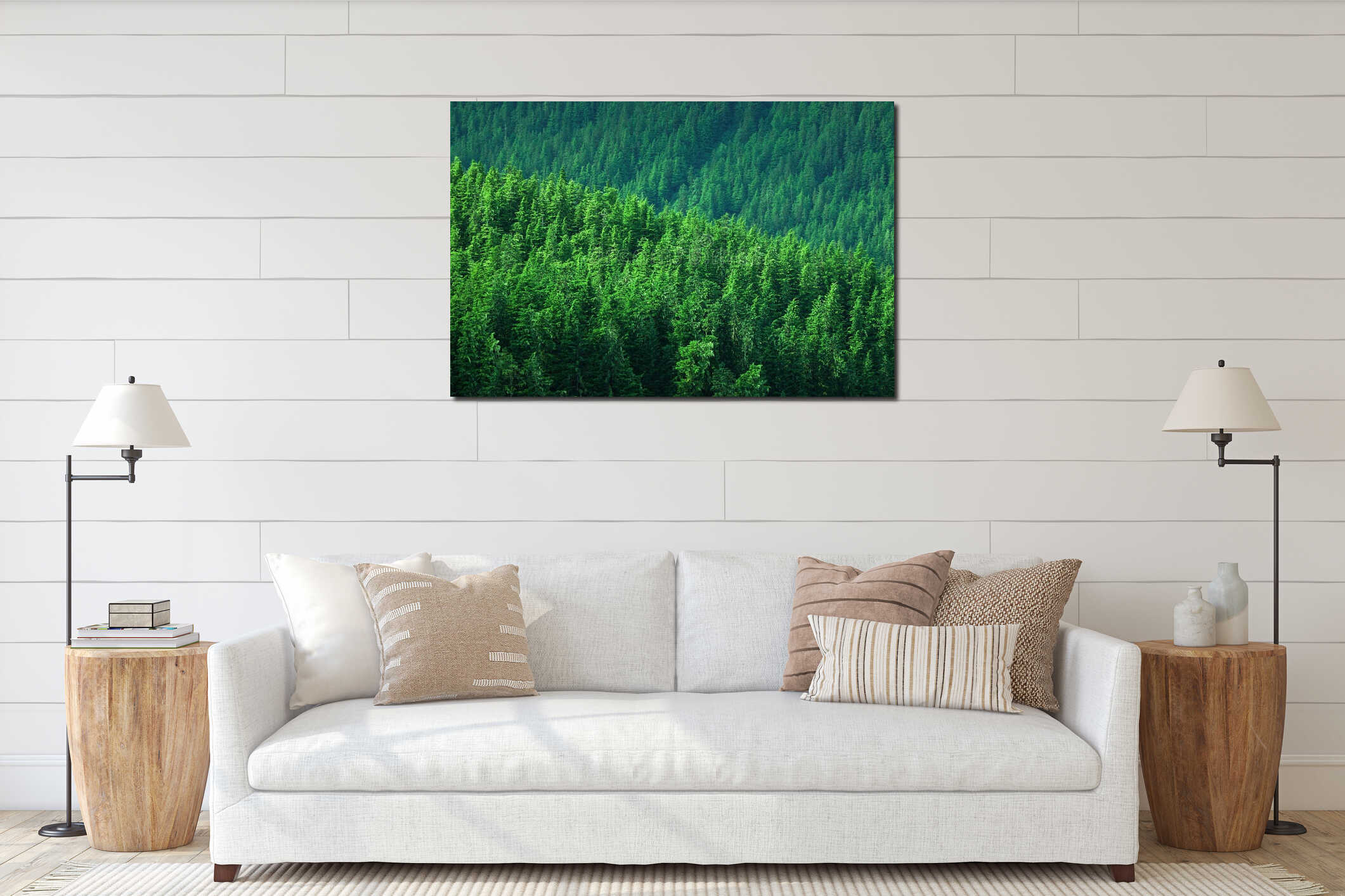 Lush Green Pine Forest or Forrest on Wild Mountainside in Wilder interior mockup