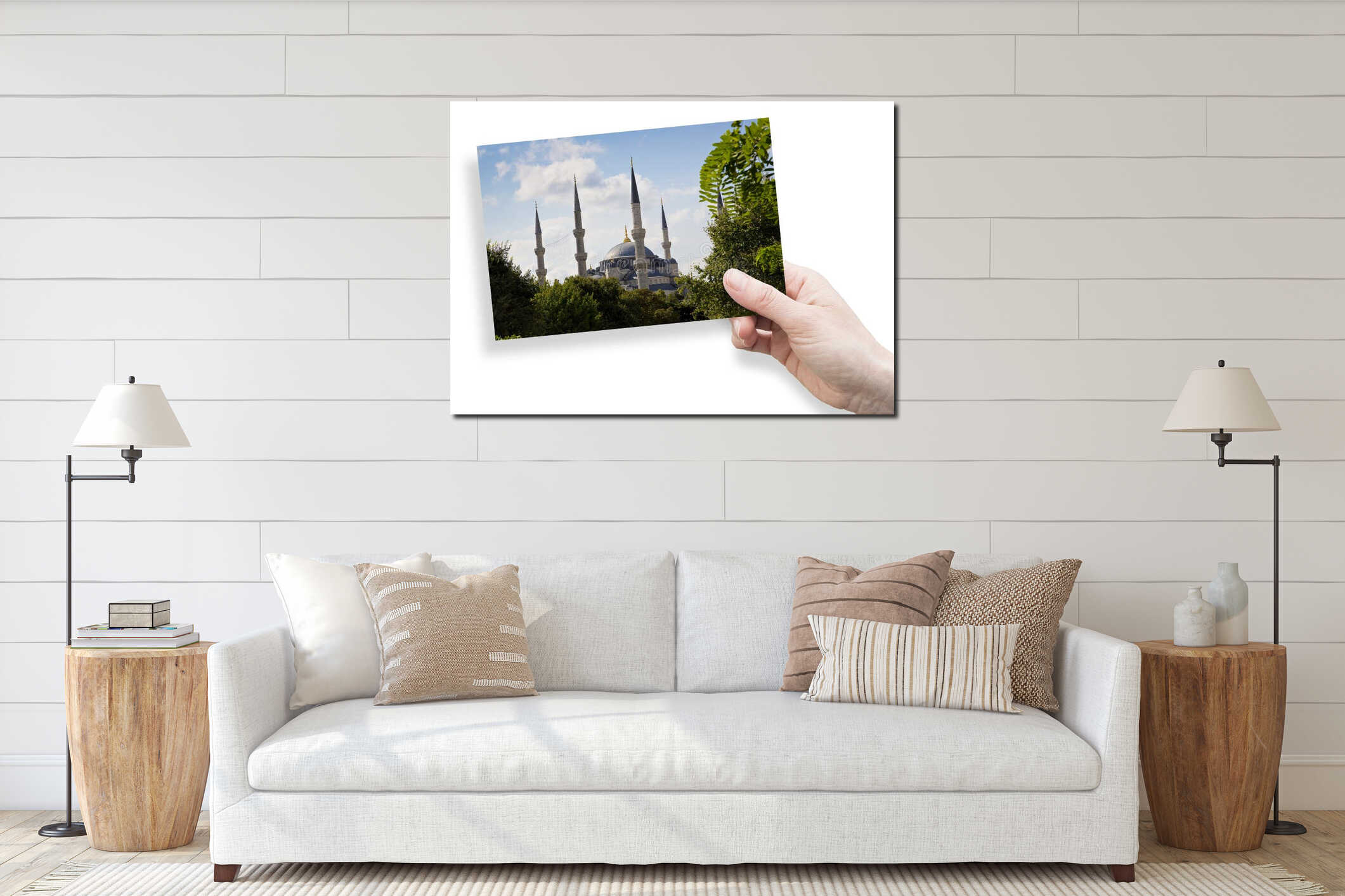 Blue Mosque, an historical mosque in Istanbul (Istanbul, Sultanahmet, Turkey) - postcard concept interior mockup