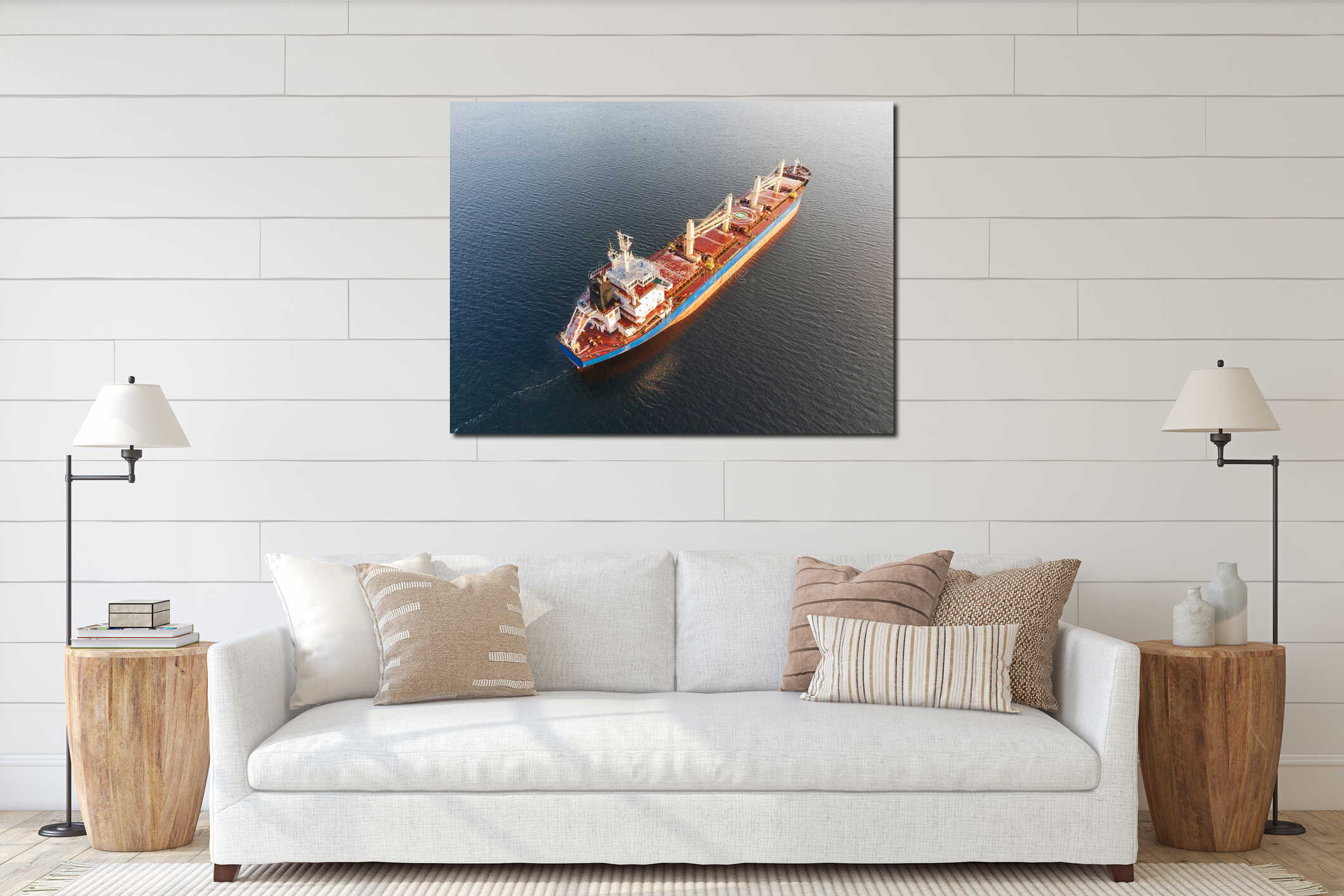 Aerial View of a Large Bulk Carrier Ship Sailing in the Baltic Sea for International Logistics and Global Maritime Trade interior mockup