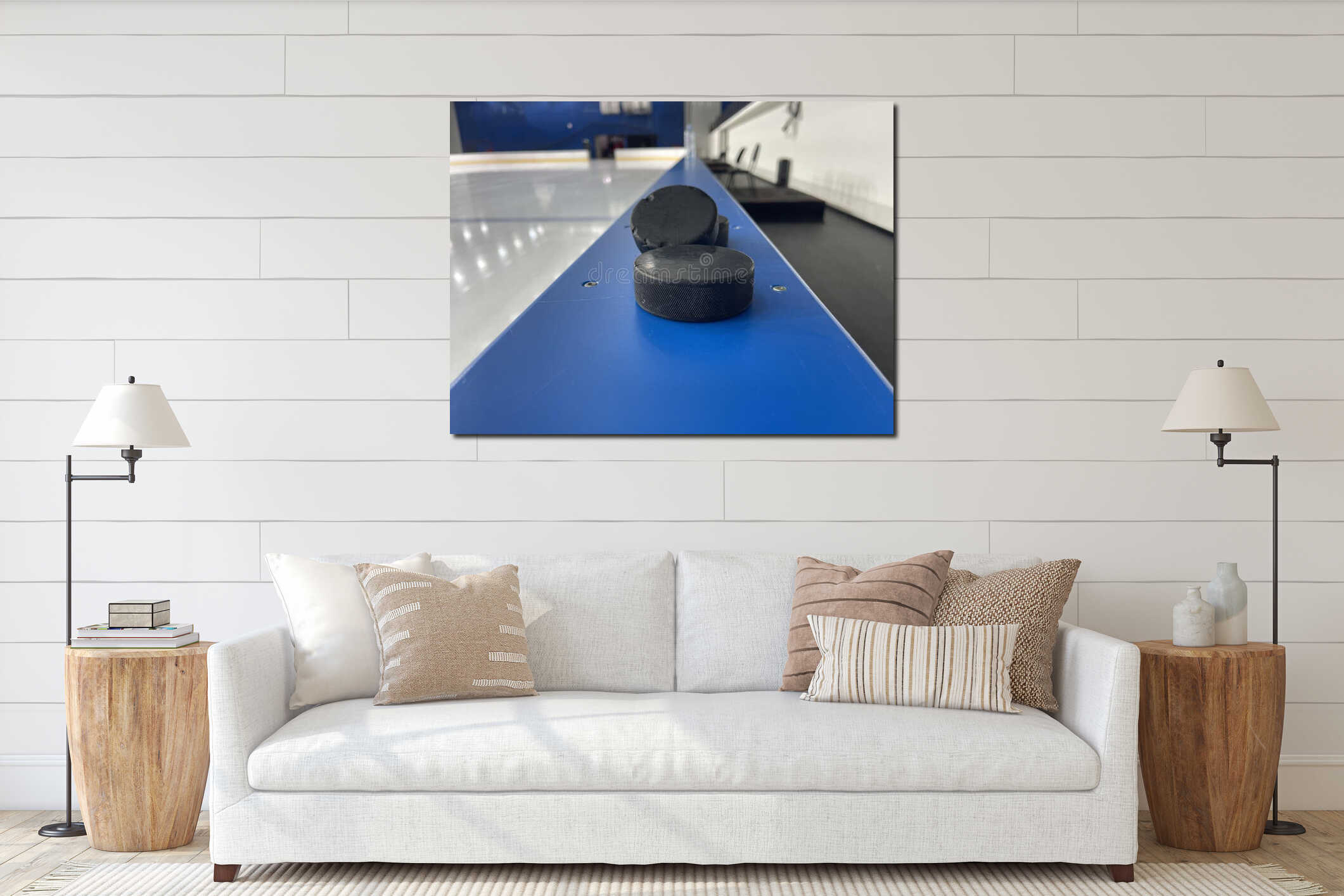 hockey puck on the board ice arena interior mockup