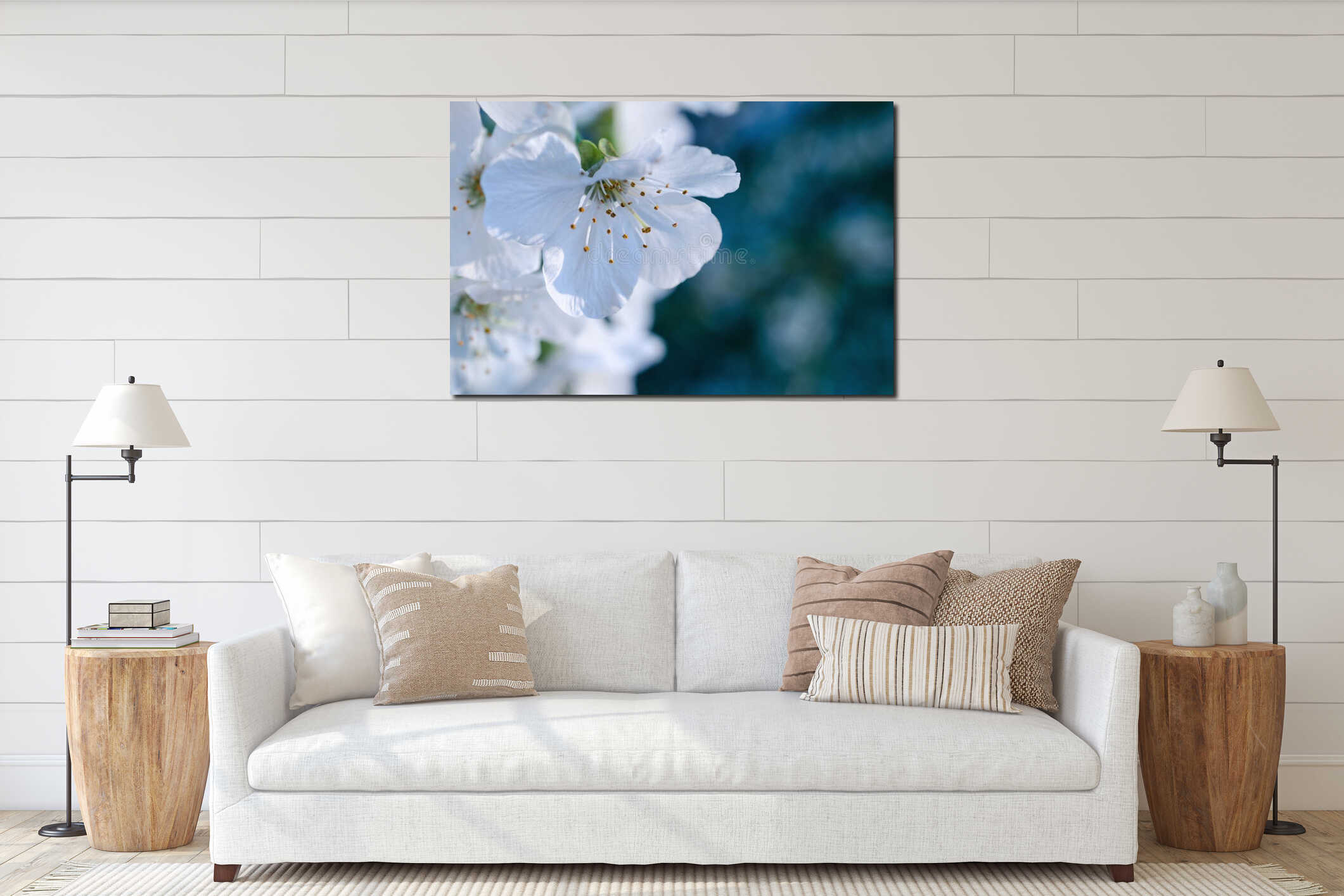 Spring blossoms with selective focus - abstract interior mockup