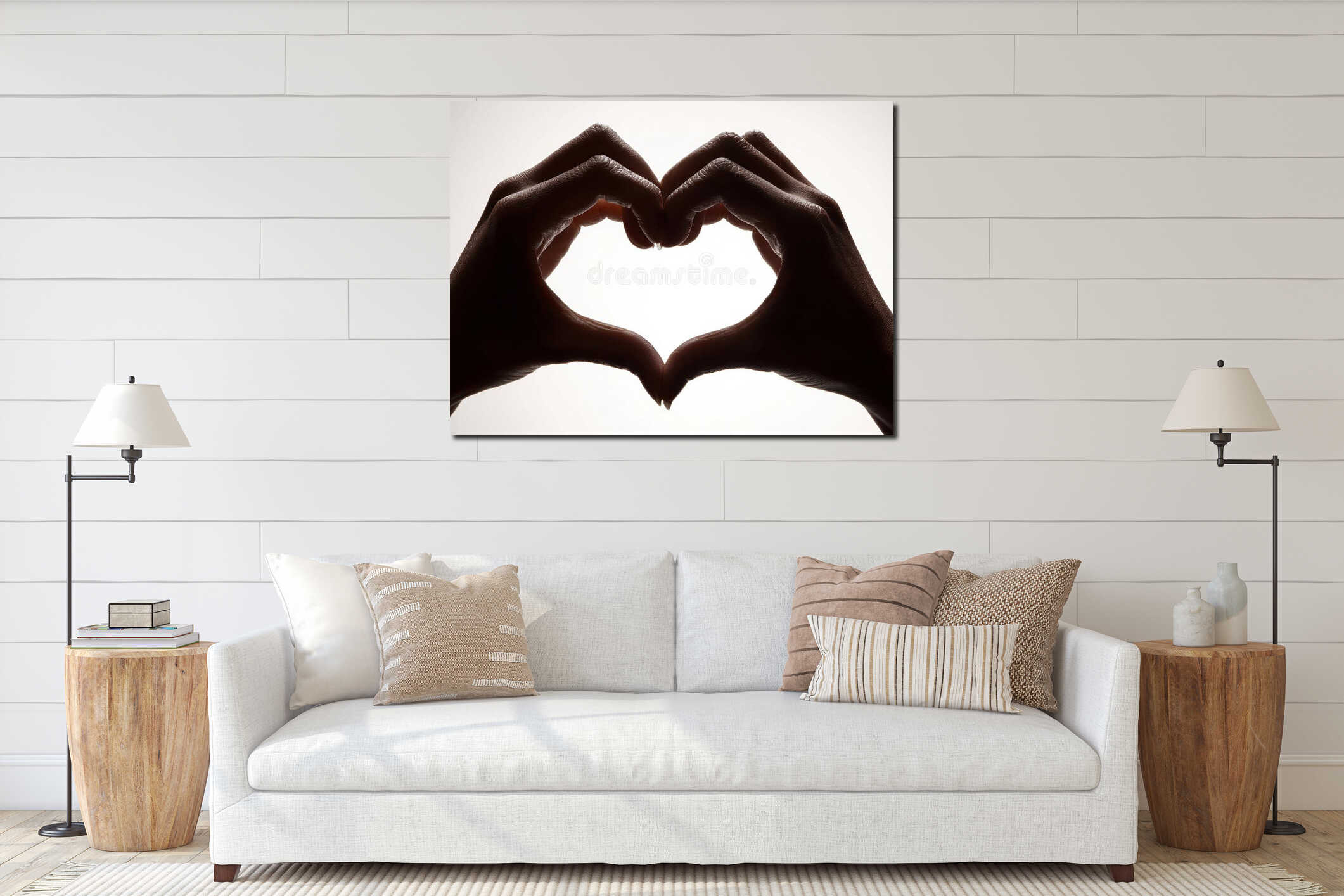 Two hands forming a heart shape on a white background, simple composition - AI-Generated interior mockup