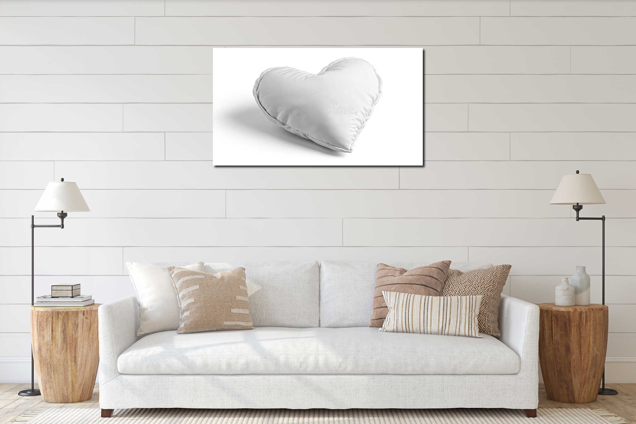 Soft and Plush Heart-Shaped Pillow in White Color for Cozy Home Decor and Romantic, Generative AI interior mockup