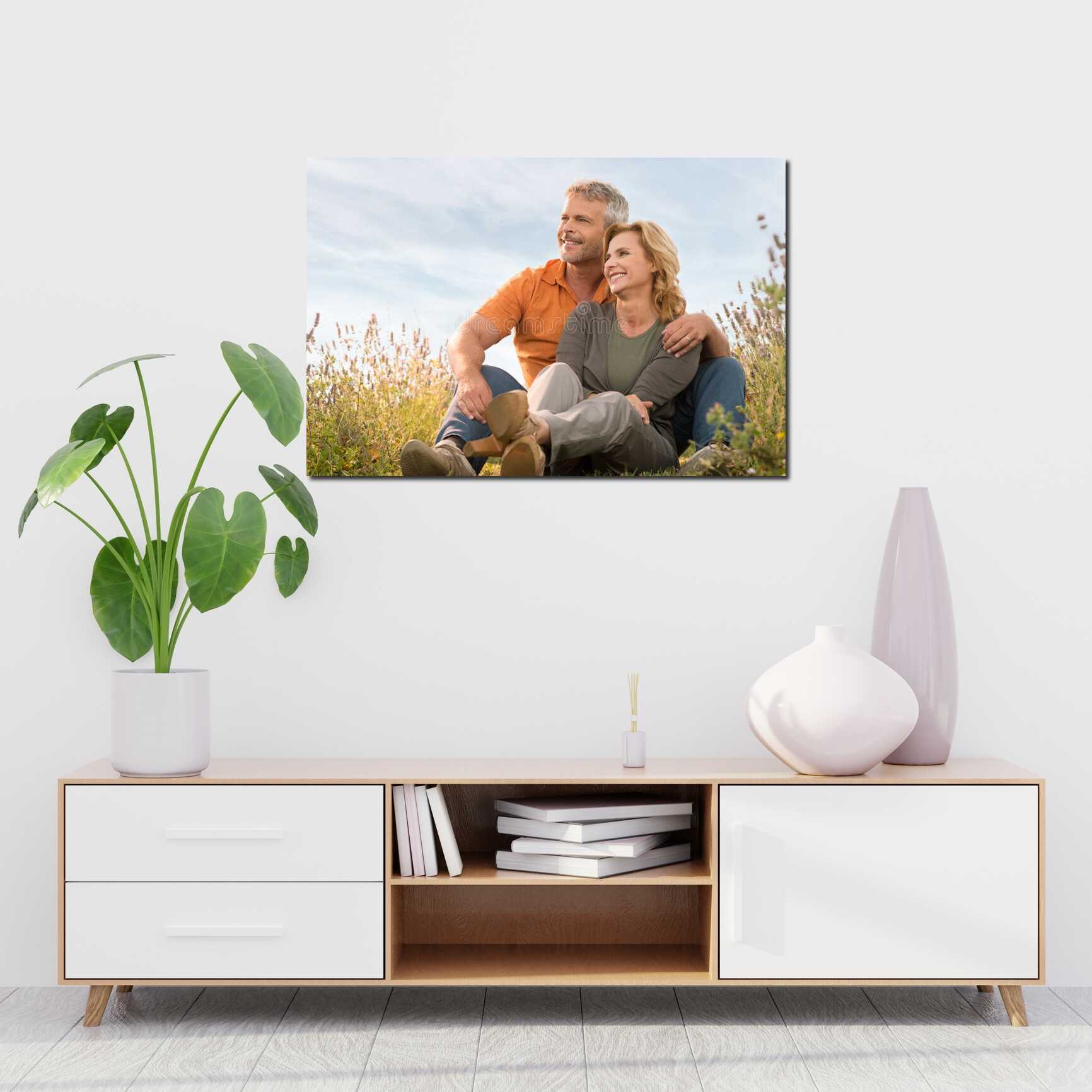 Canvas above sofa for size context