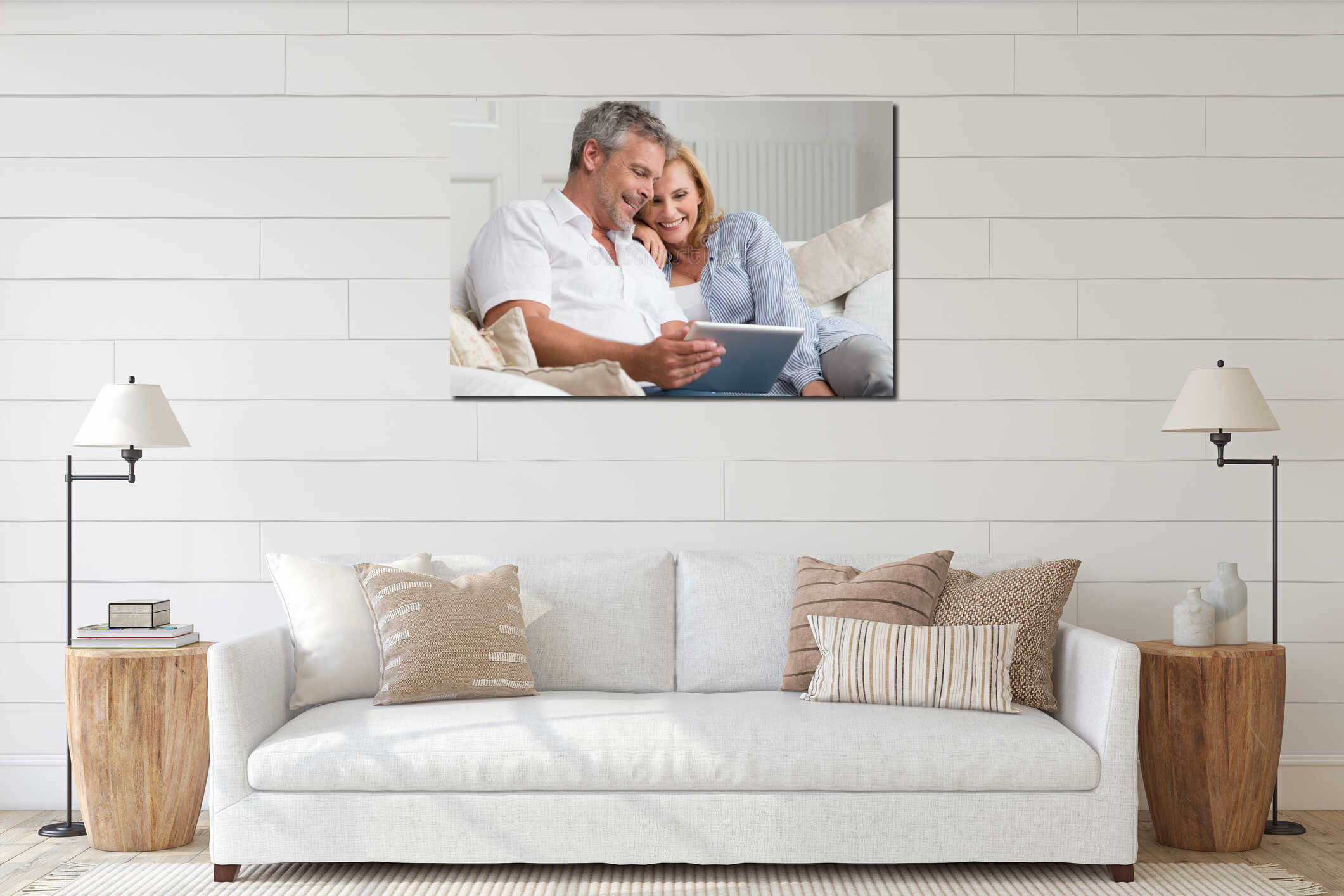 Happy Mature Couple With Tablet interior mockup