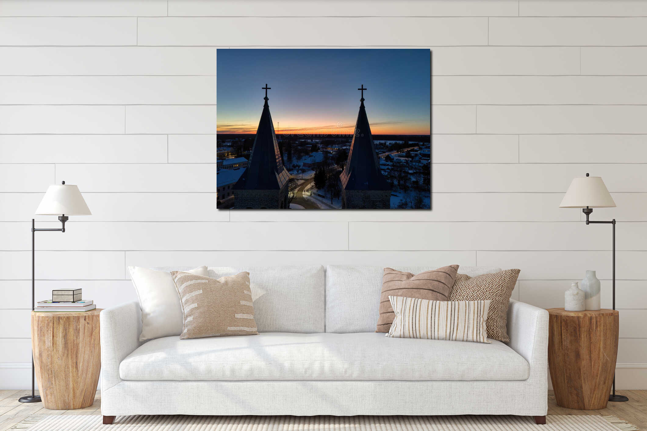 Twin Steeples of Rapla Mary Magdalene Church at Winter Sunset interior mockup