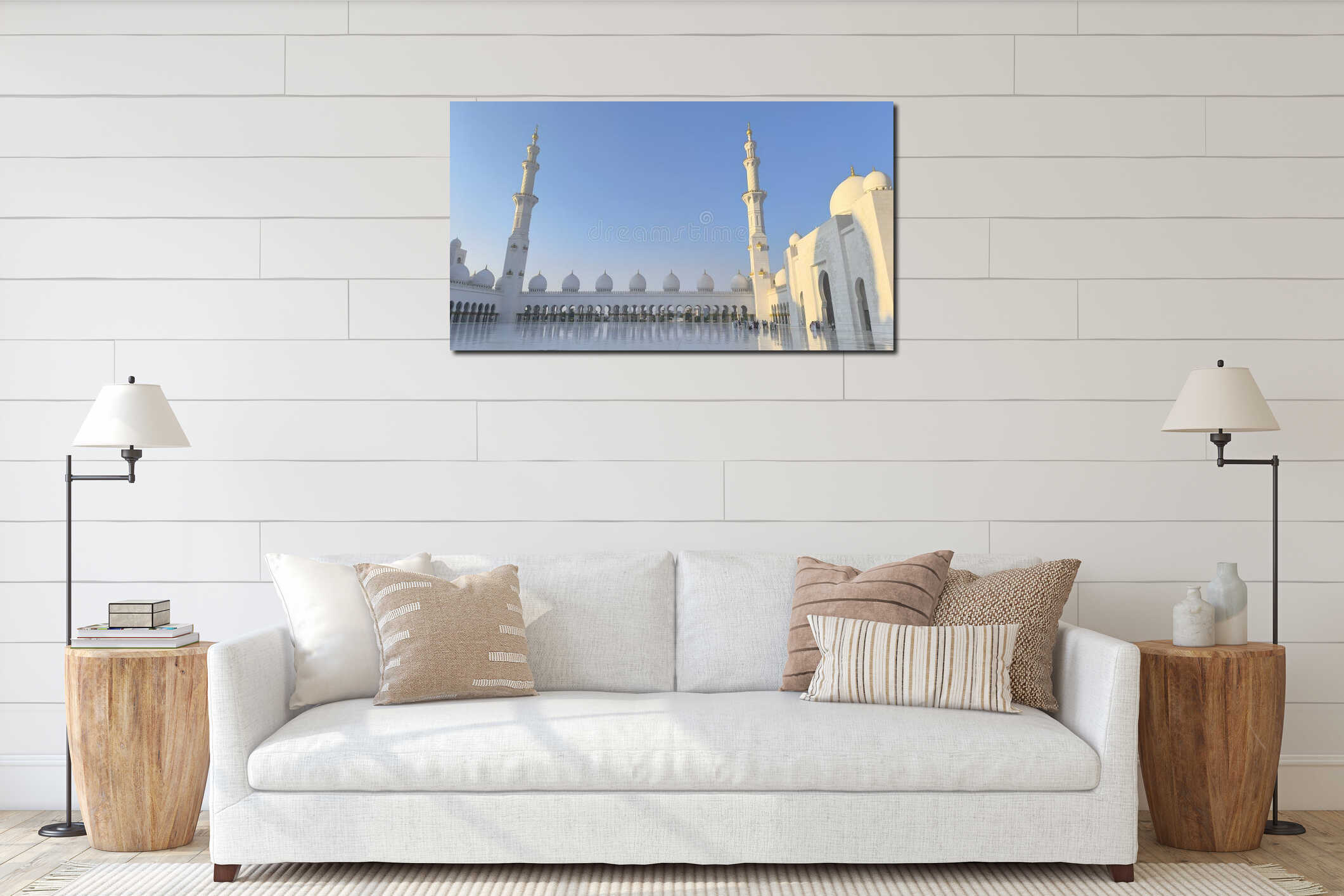 Sheikh Zayed Grand Mosque at Sunset with Marble Courtyard Domes Minaret, Abu Dhabi, UAE interior mockup