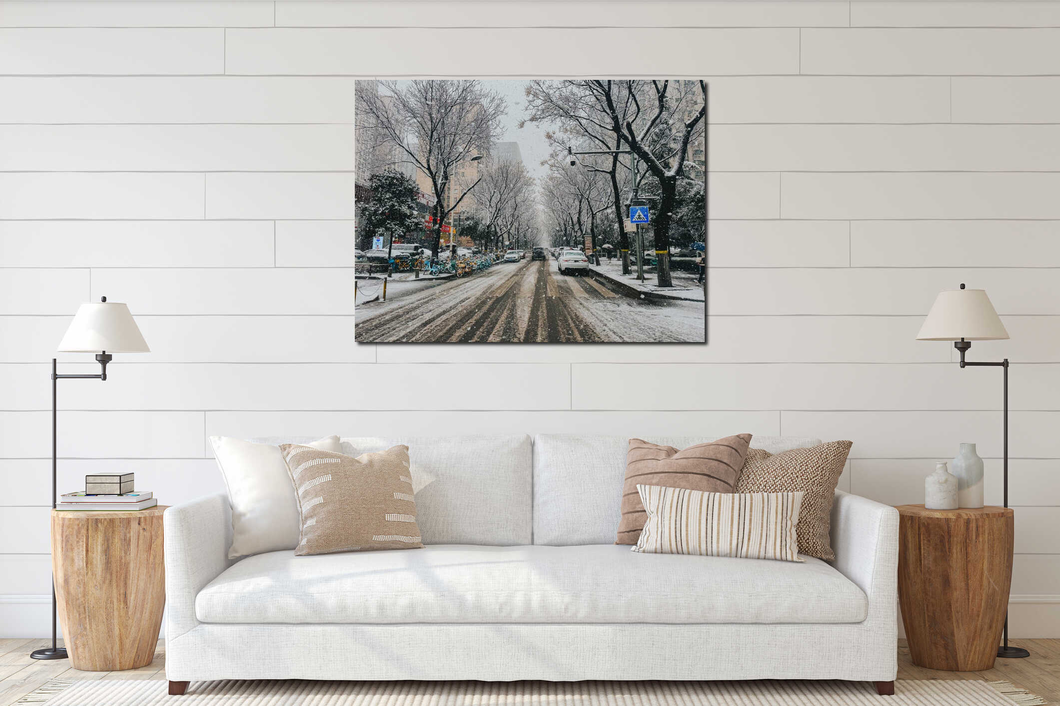 Heavy snowfall in a modern urban residential area in Xi'an, China interior mockup