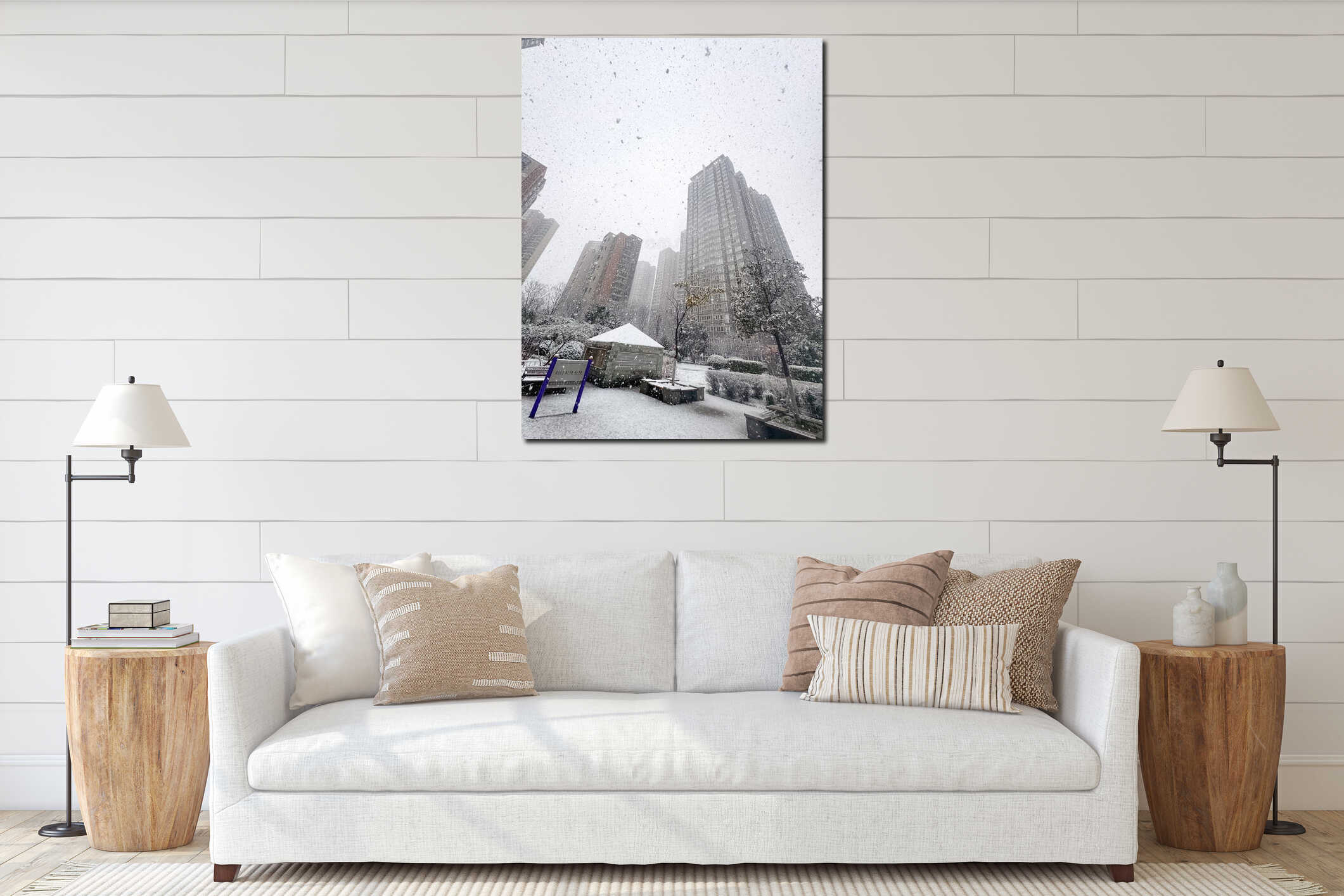 Heavy snowfall in a modern urban residential area in Xi'an, China interior mockup