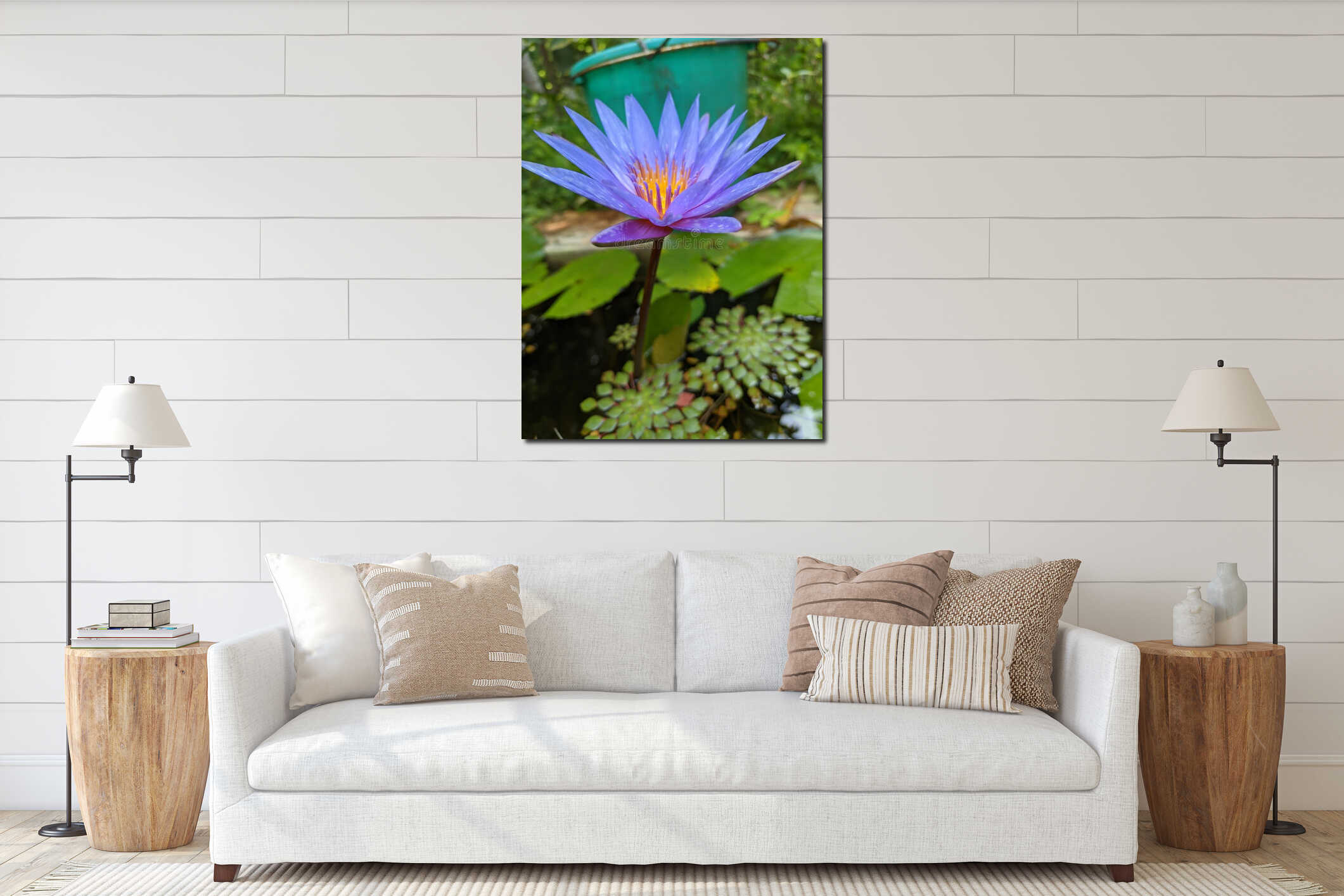 Vibrant Purple Water Lily Bloom in Pond interior mockup