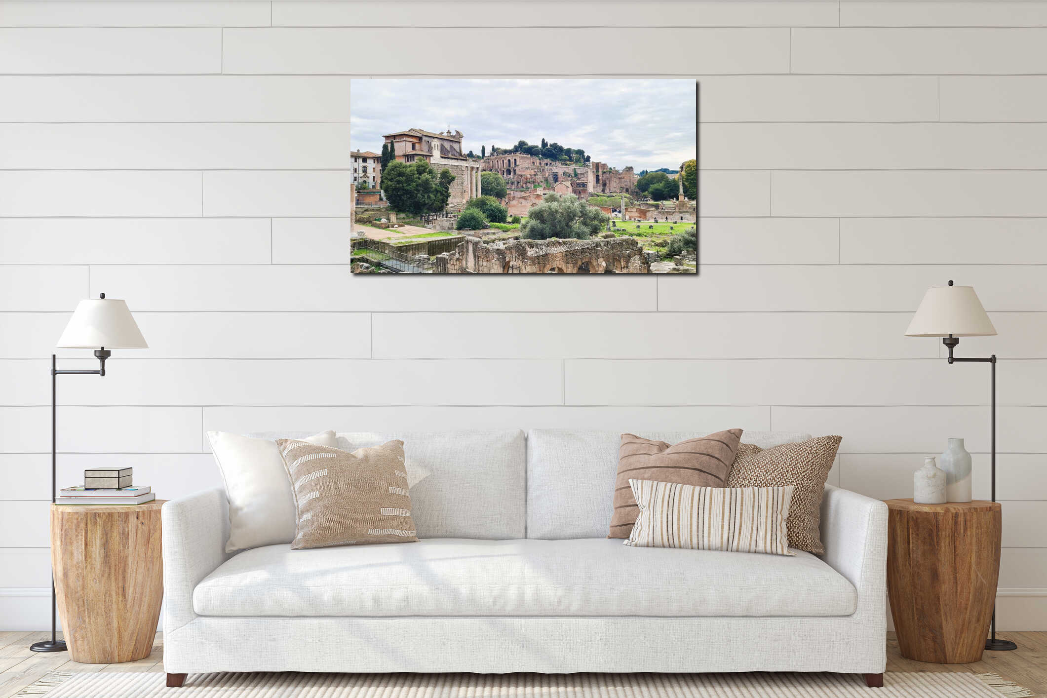 Foro Romano in Rome, italy, including ruins, columns and stone structures, Europe, travel landmark interior mockup