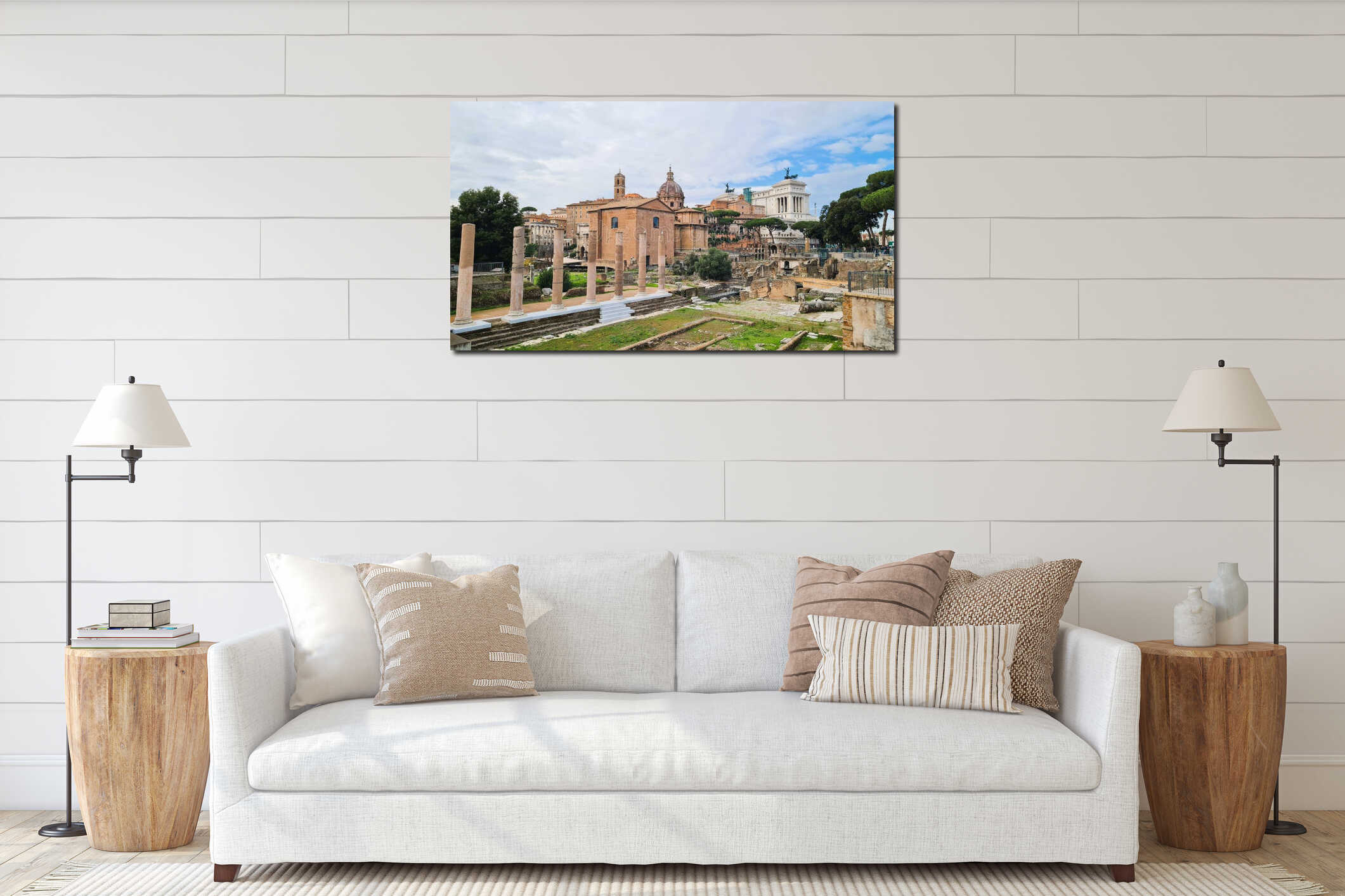 Foro Romano in Rome, italy, including ruins, columns and stone structures, Europe, travel landmark interior mockup