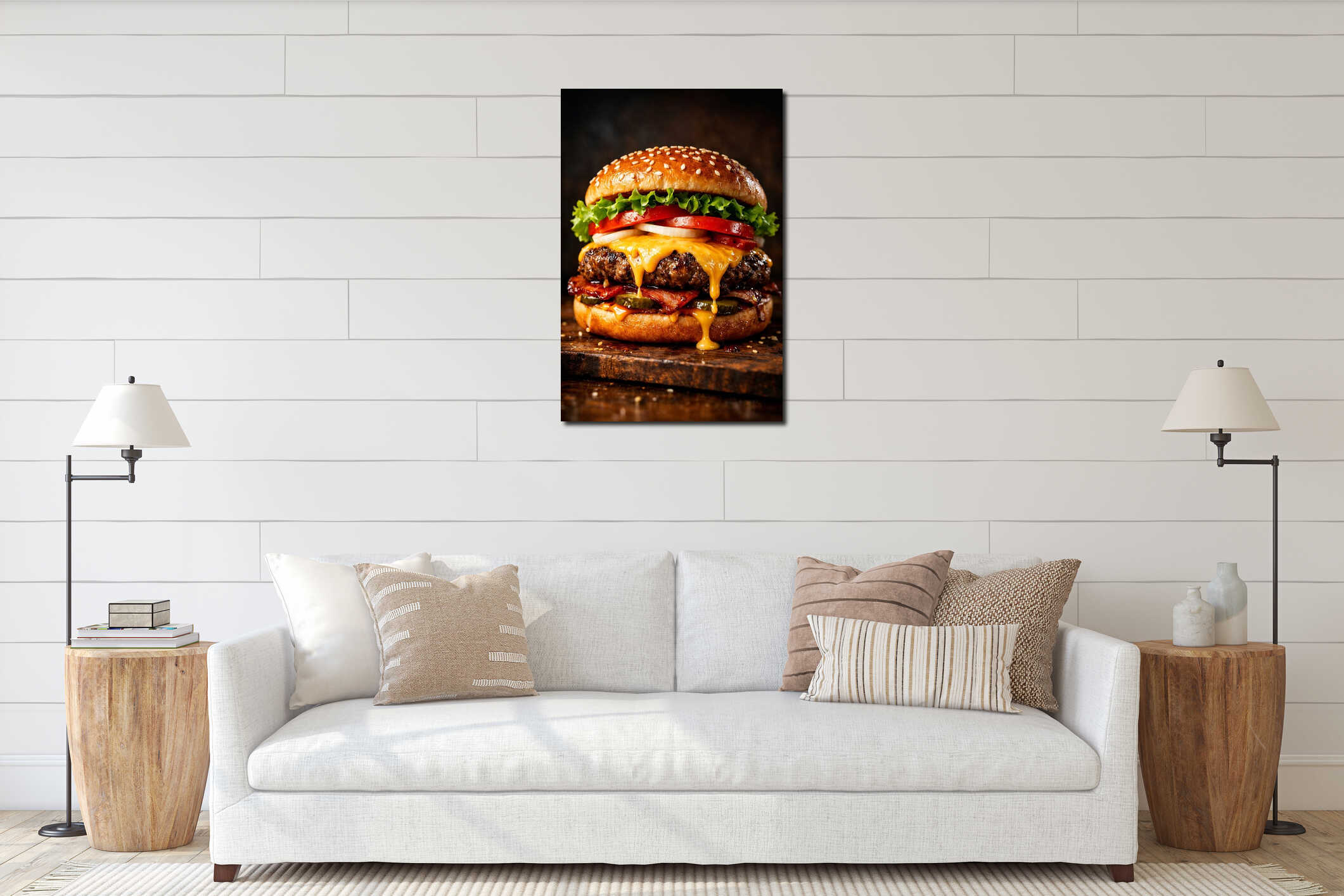 Hyper-Realistic Gourmet Cheeseburger Creation Digital Art interior mockup