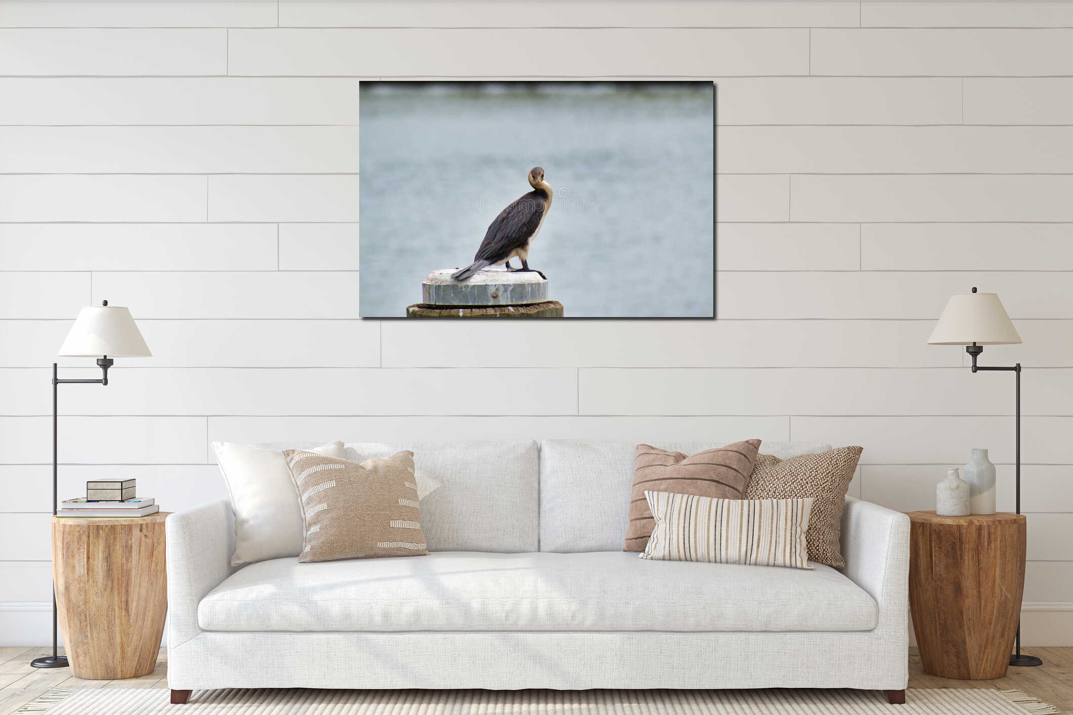 Cormorant Perched on Weathered Post interior mockup