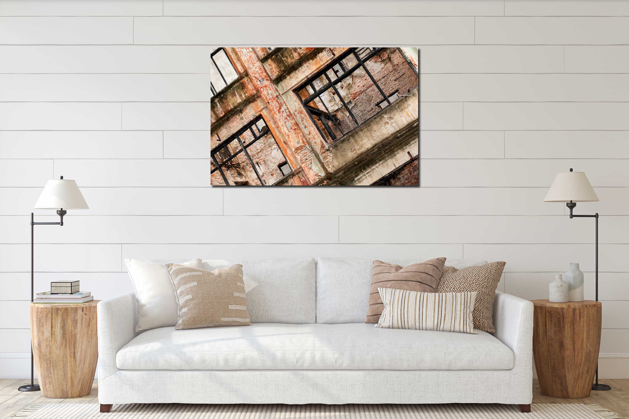 Abstract Tilted View of Decaying Industrial Brick Building Facade interior mockup